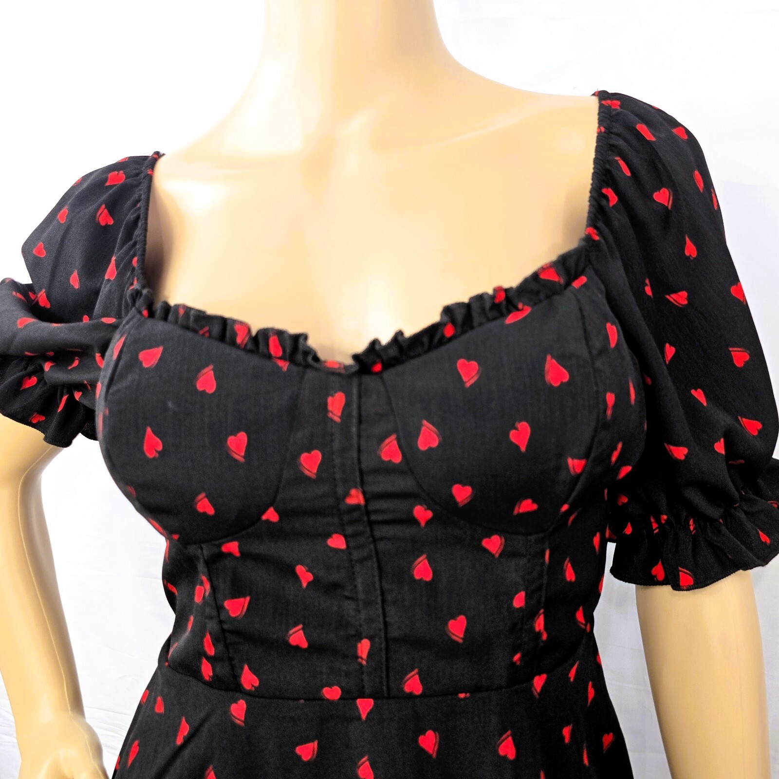 Inspired Hearts Women's Black Puff Sleeve Dress S Red Heart Print