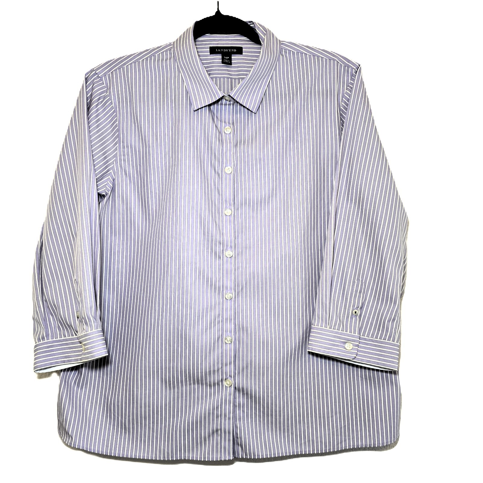 Lands' End Women's 3/4 Sleeve Striped CVC Broadcloth Shirt - Size 14P