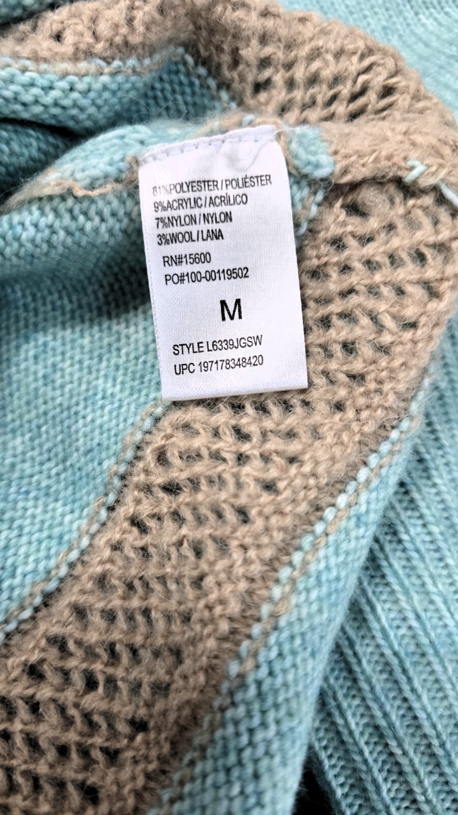 Wit & Wisdom Stripe V-Neck Sweater in Teal Lagoon/Natural - Size M