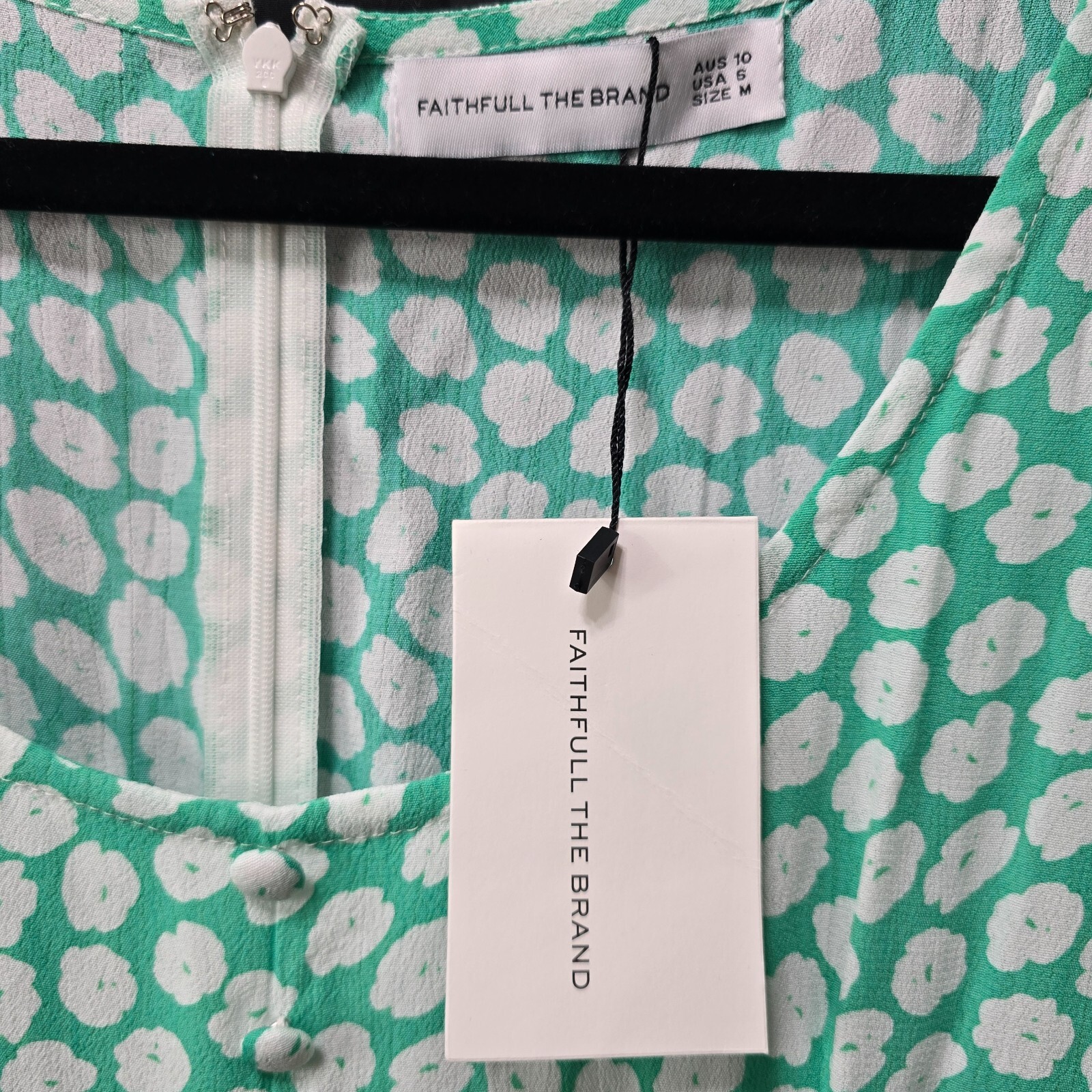 NWT Faithfull the Brand La Barben Mini Dress Cora Floral, Green, Size 6