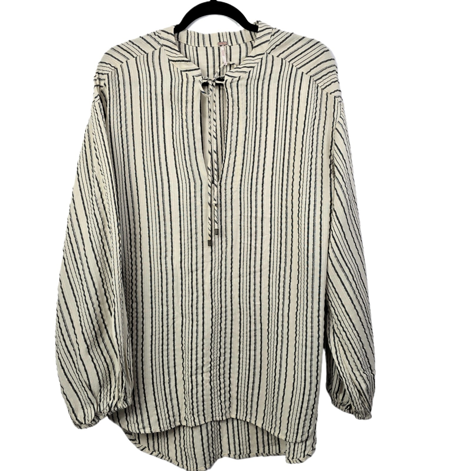 Free People Striped Bishop-Sleeve Tunic Blouse S – Boho Chic, All-Seasons