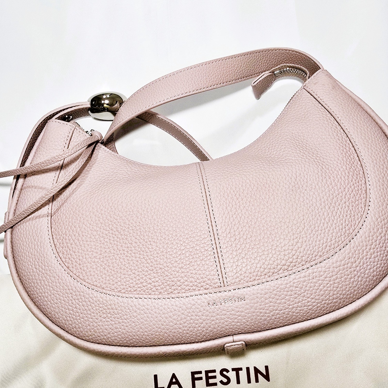 LAFESTIN Women’s Leather Crescent Crossbody Bag Powder Pink Hobo Purse