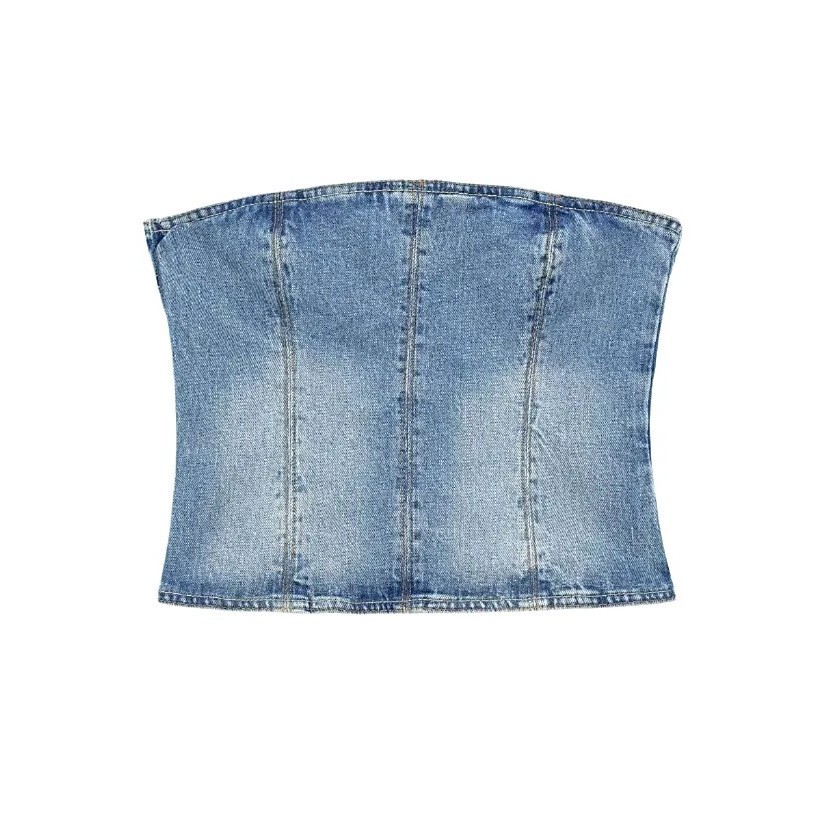 ZARA Denim Corset Tube Top Strapless Bustier Mid Blue Women’s M