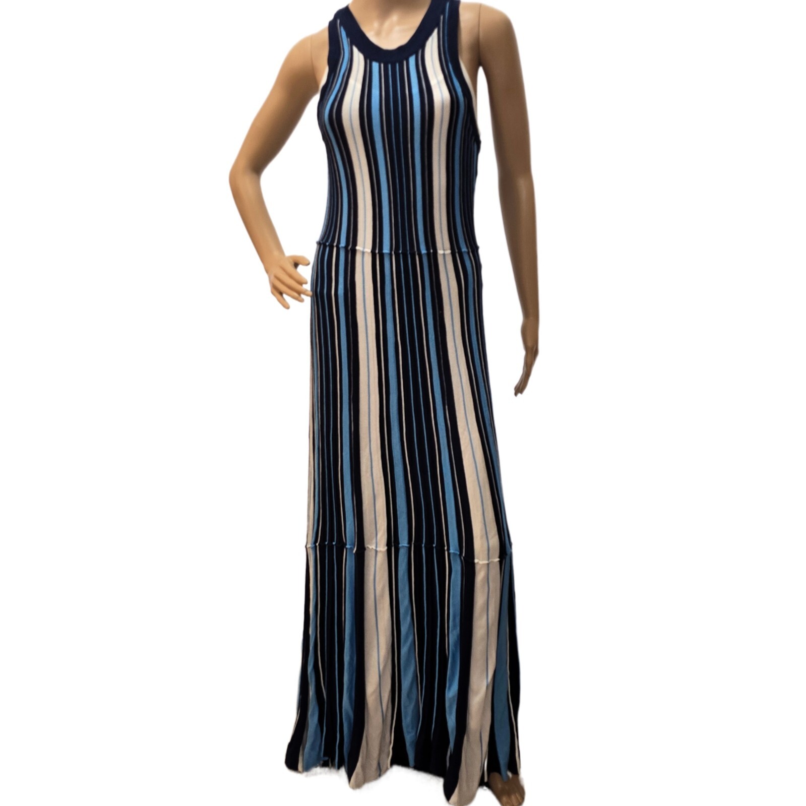 Anthropologie Maeve Lisanne Sweater Maxi Dress – Size S, Blue and White Striped