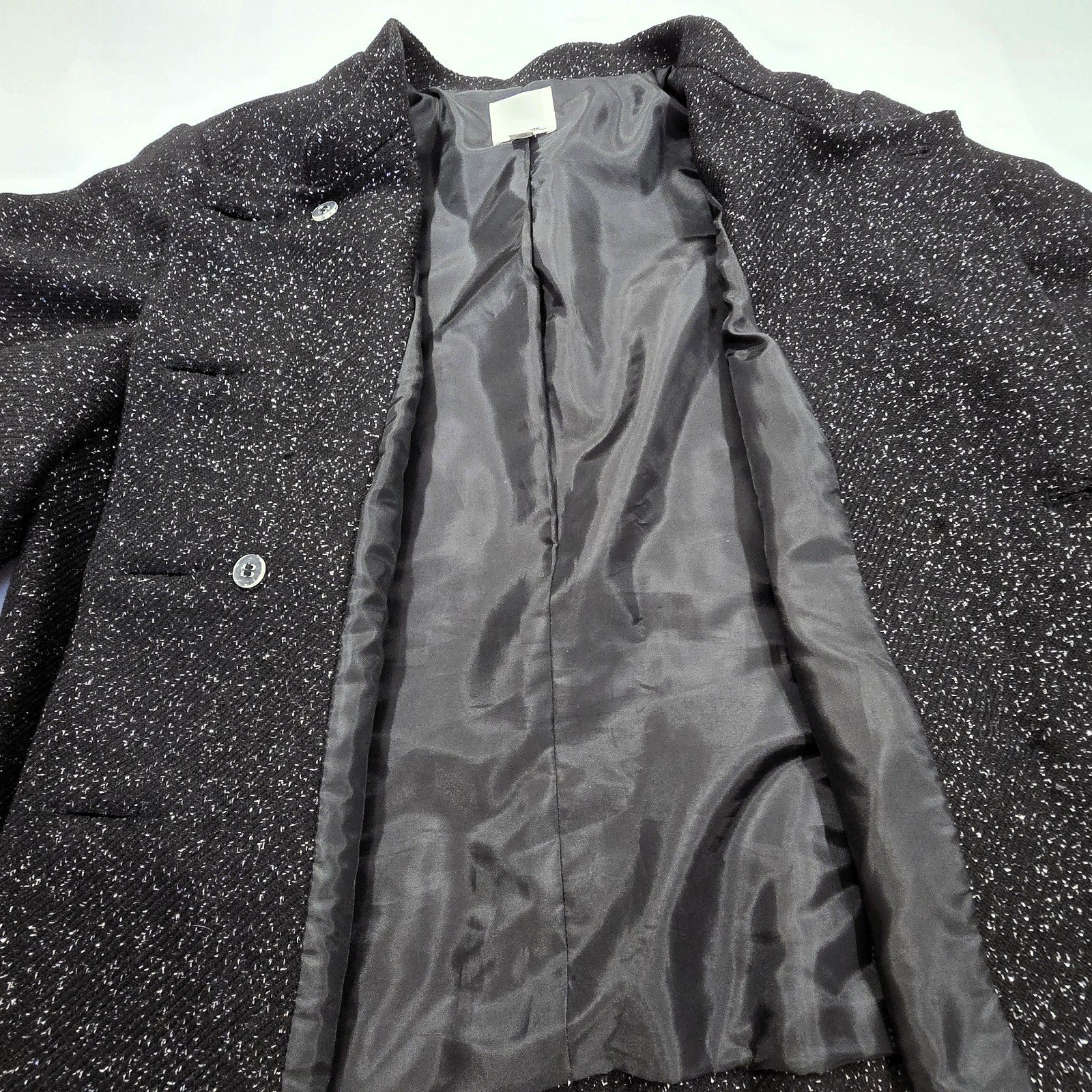 Halogen Virgin Wool Double-Breasted Black Silver Metallic Blazer Large
