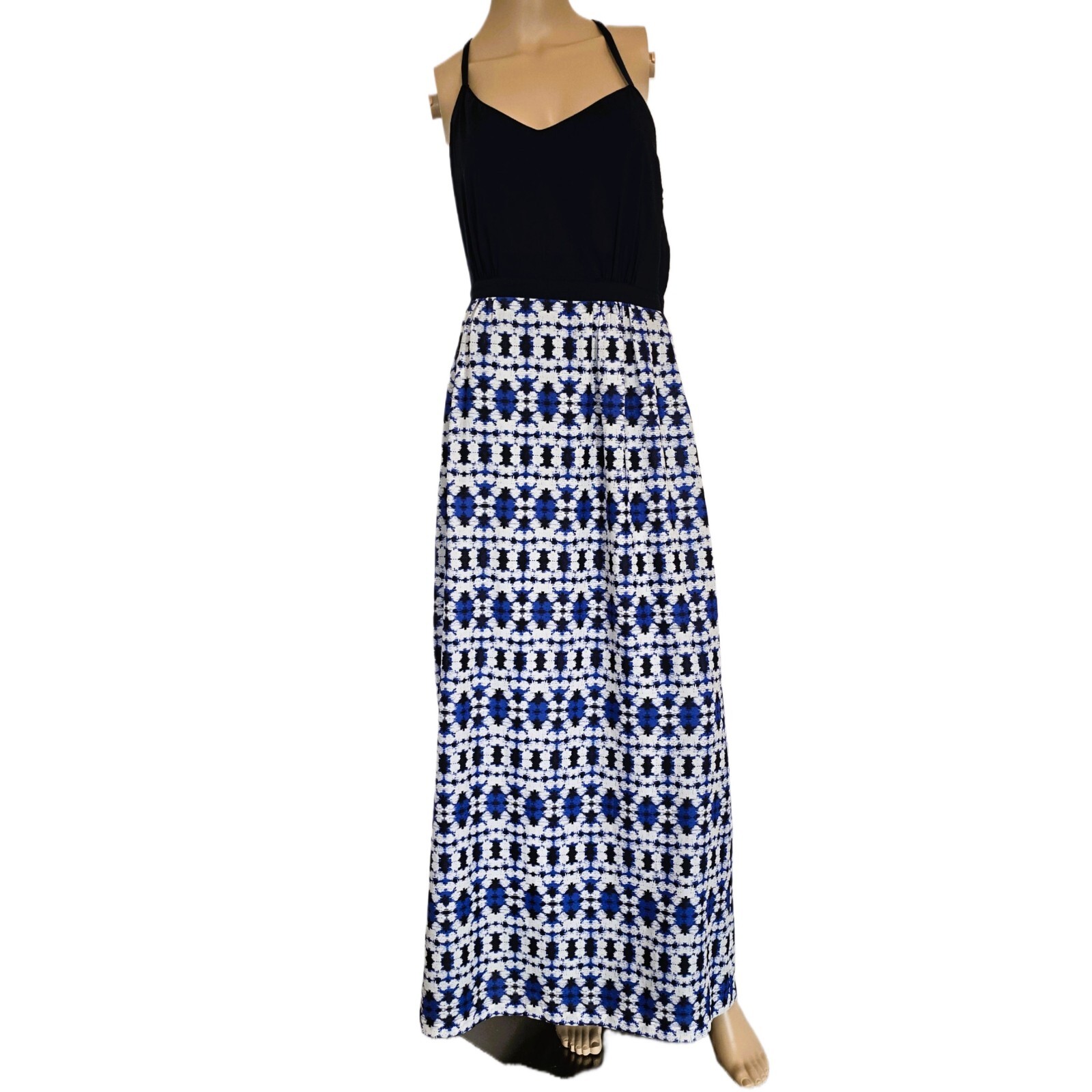 J.CREW Boho Maxi Dress 4 Blue Halter Geometric Print Summer Vacation