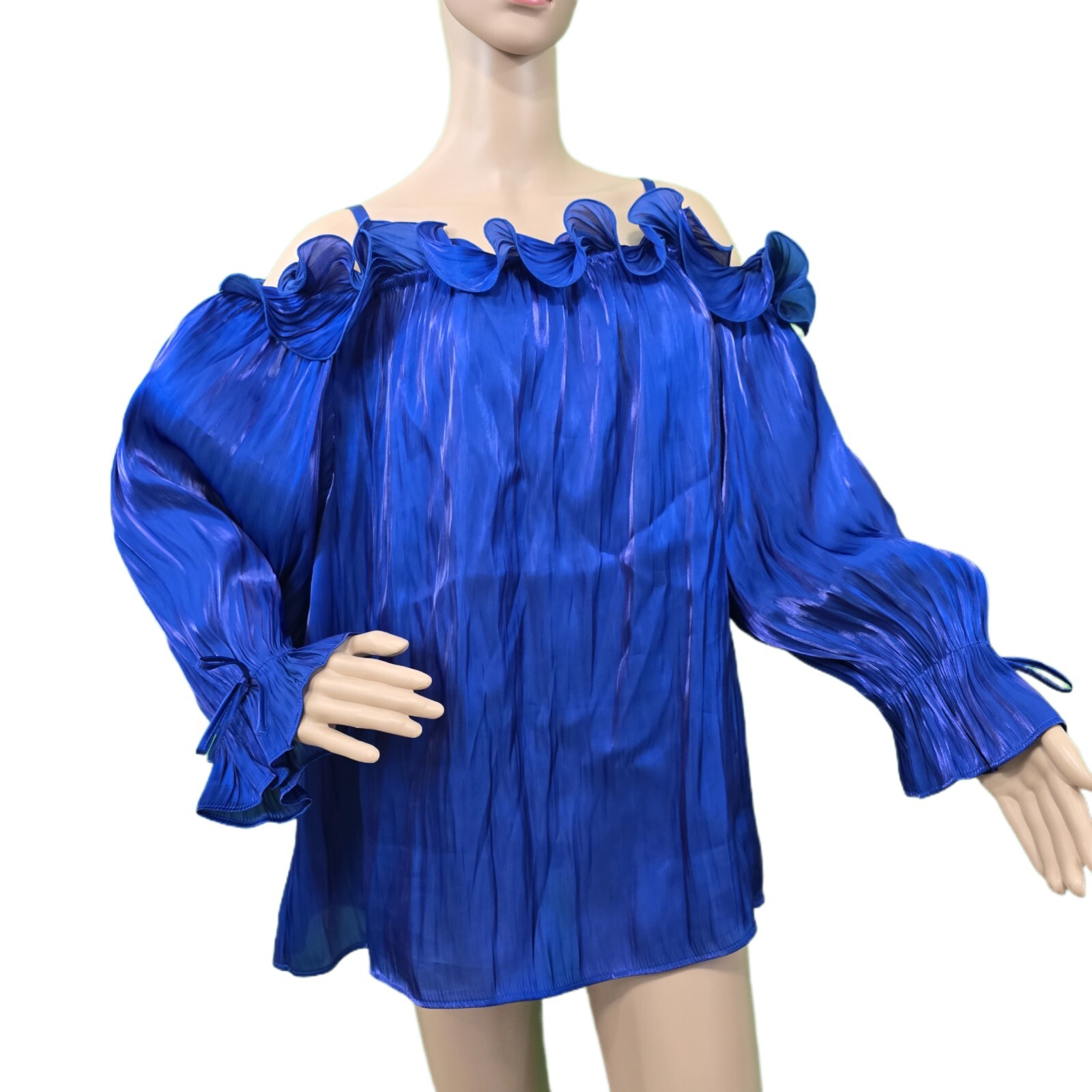 Cato Women’s Blue Faux Satin Ruffle Top - Size 22/24 US