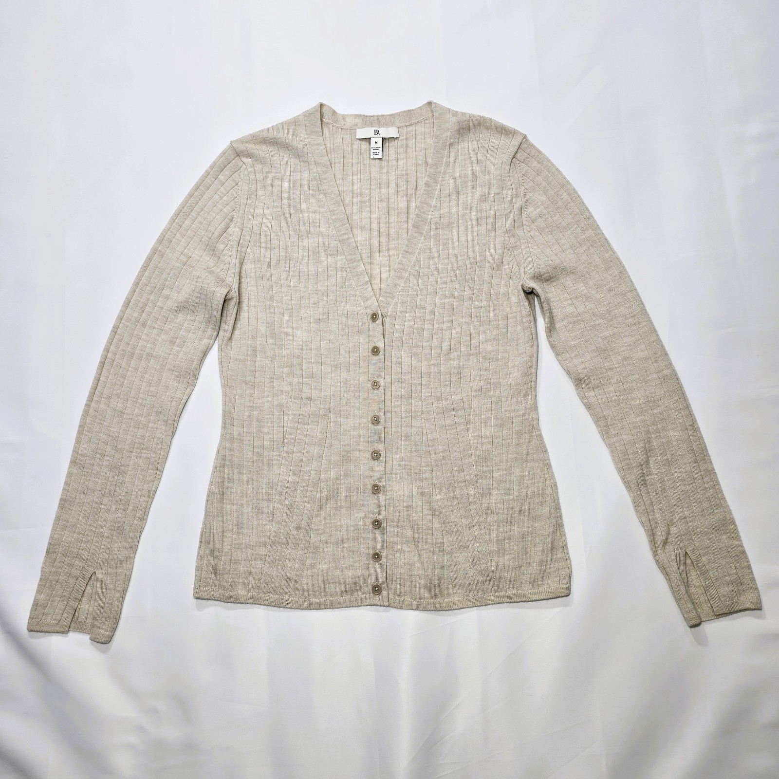 Banana Republic Women’s Ribbed Merino Wool Cardigan Size M Cream Button Front