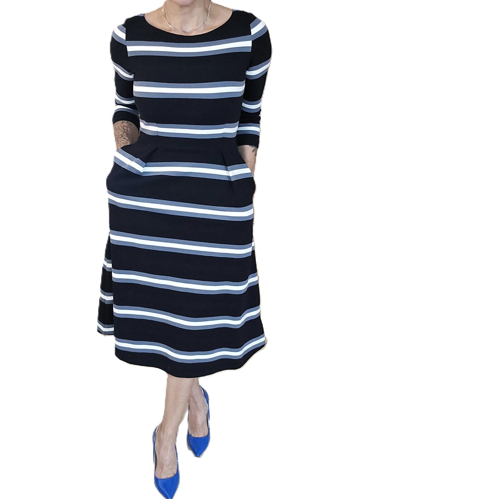 Boden Dress Women’s Size 4 - Black Stripe, Fit & Flare, Midi, with Pockets!