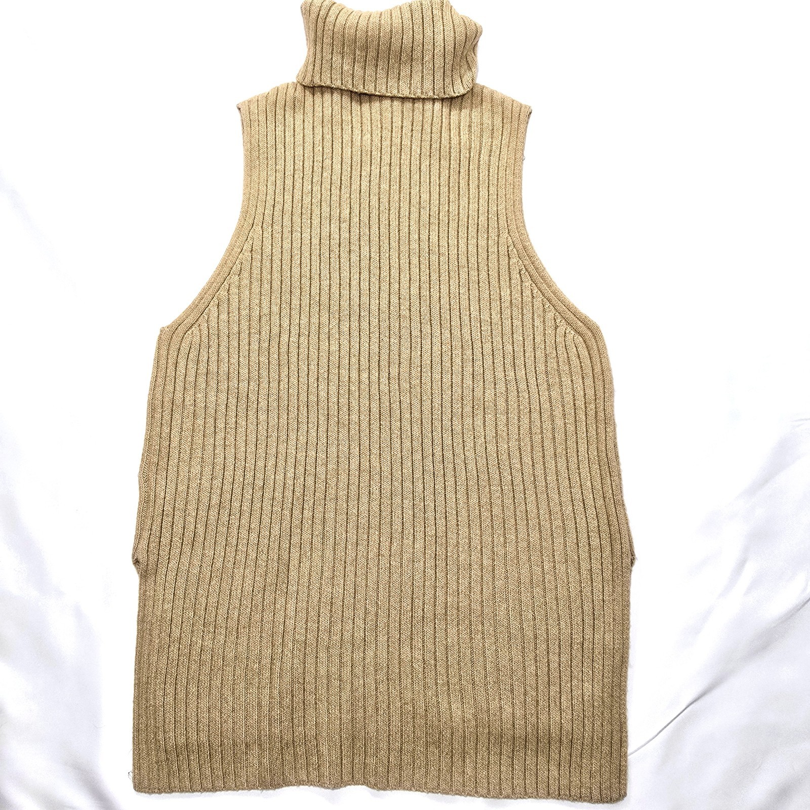 H&M Women’s Chunky Wool Blend Turtleneck Sweater Vest Tan Size S