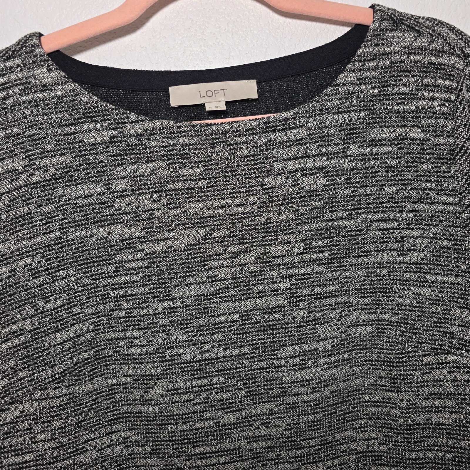 LOFT Women's Metallic Gray Sweater Dress, Medium, Balloon Sleeve, Fit & Flare