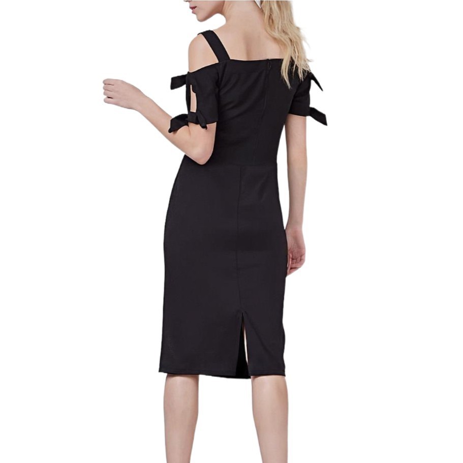 Maggy London Women’s Black Cold Shoulder Midi Sheath Cocktail Evening Dress Sz 2