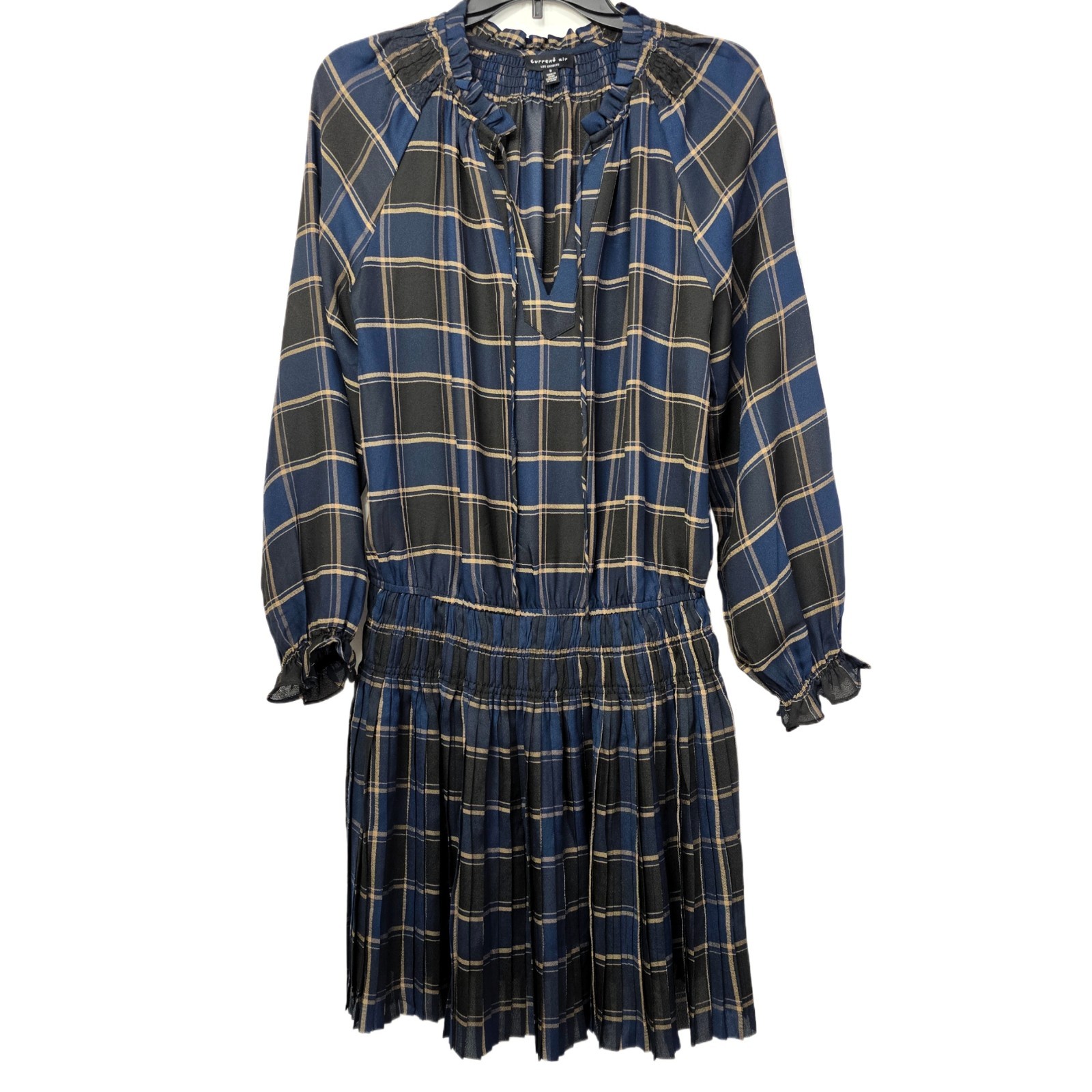 Current Air Black & Navy Plaid Ruffled Chiffon Mini Dress, Size S