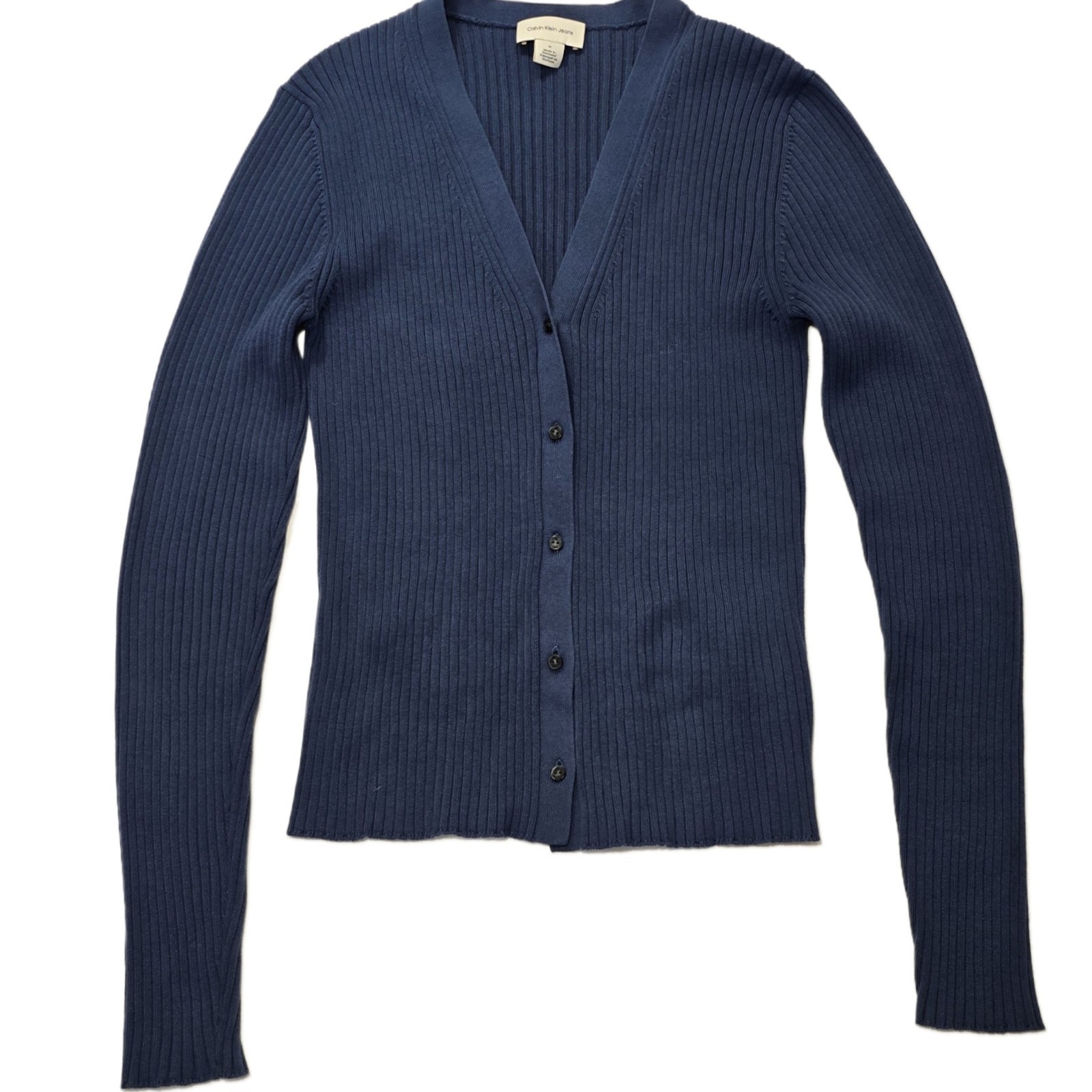 Calvin Klein Women’s Ribbed Cotton Cardigan Sweater Navy Blue Size M