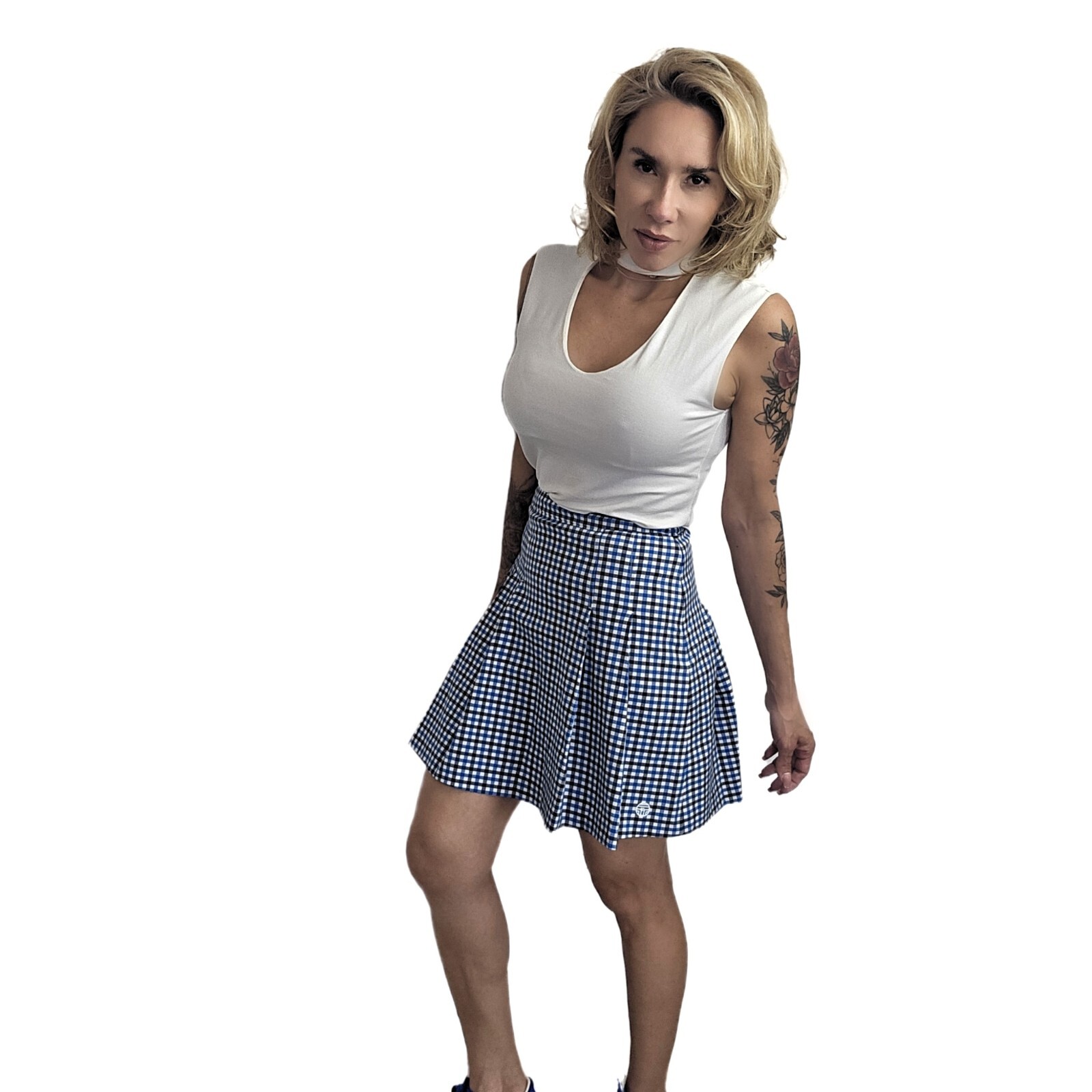 Tory Sport Gingham Golf Skirt Women’s Sz 0 Navy Blue White Stretch Tennis