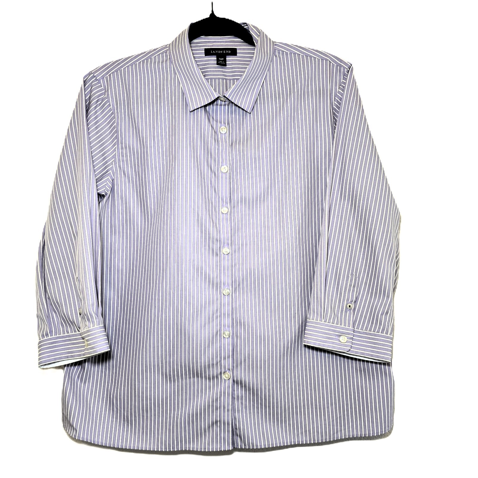 Lands' End Women's 3/4 Sleeve Striped CVC Broadcloth Shirt - Size 14P