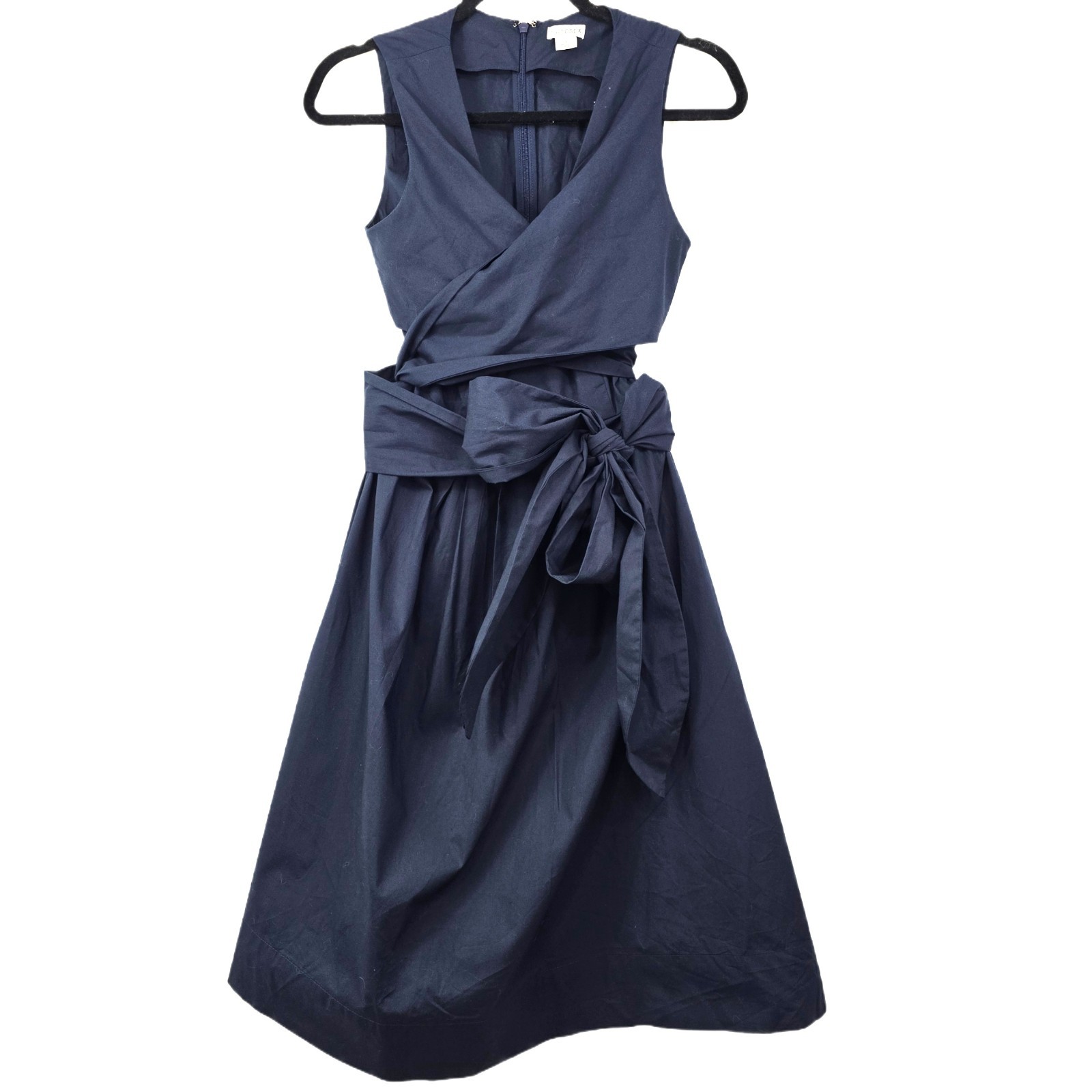 J Crew Women’s Wrap-Top Shirtdress Navy Organic Cotton Midi Dress Size 2