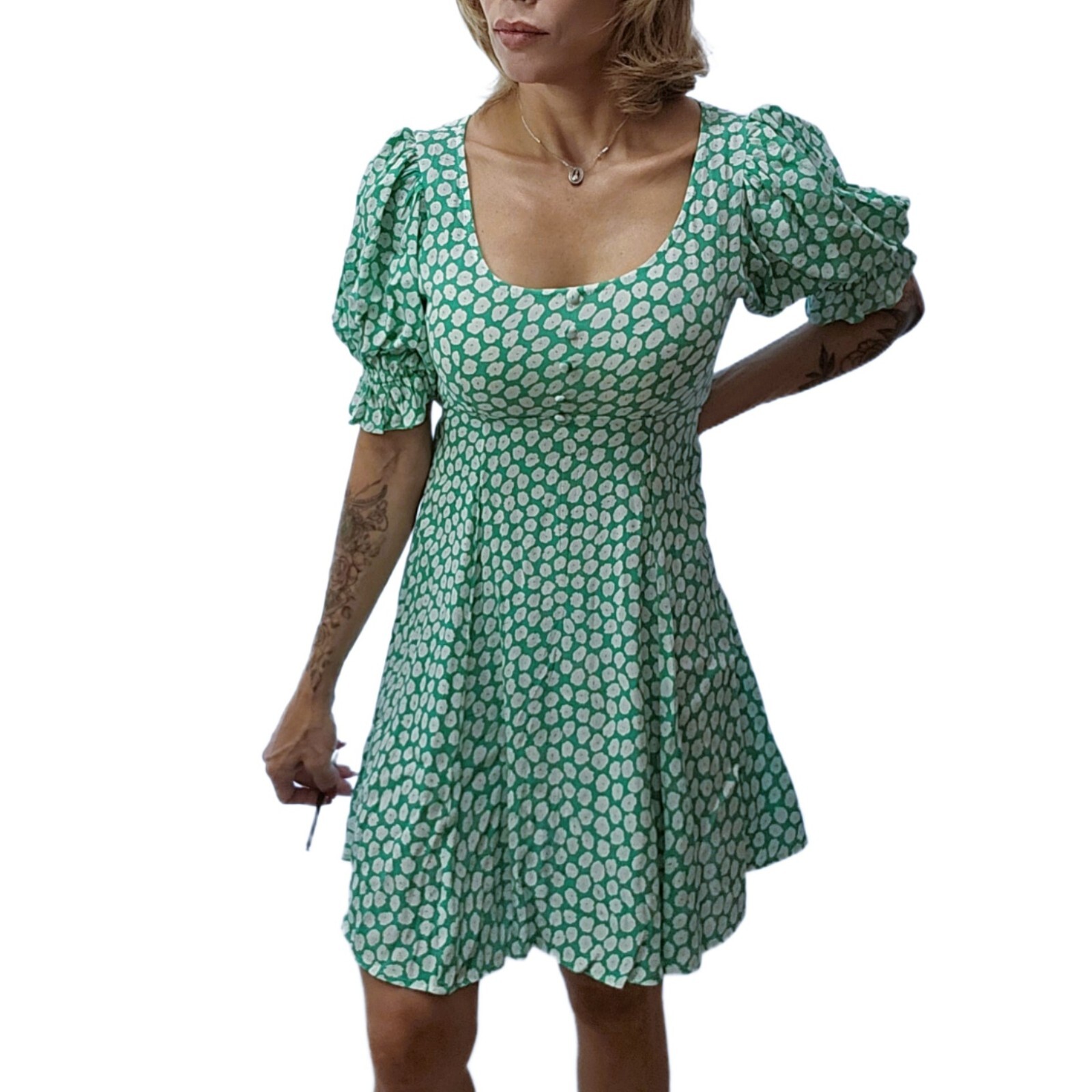 NWT Faithfull the Brand La Barben Mini Dress Cora Floral, Green, Size 6