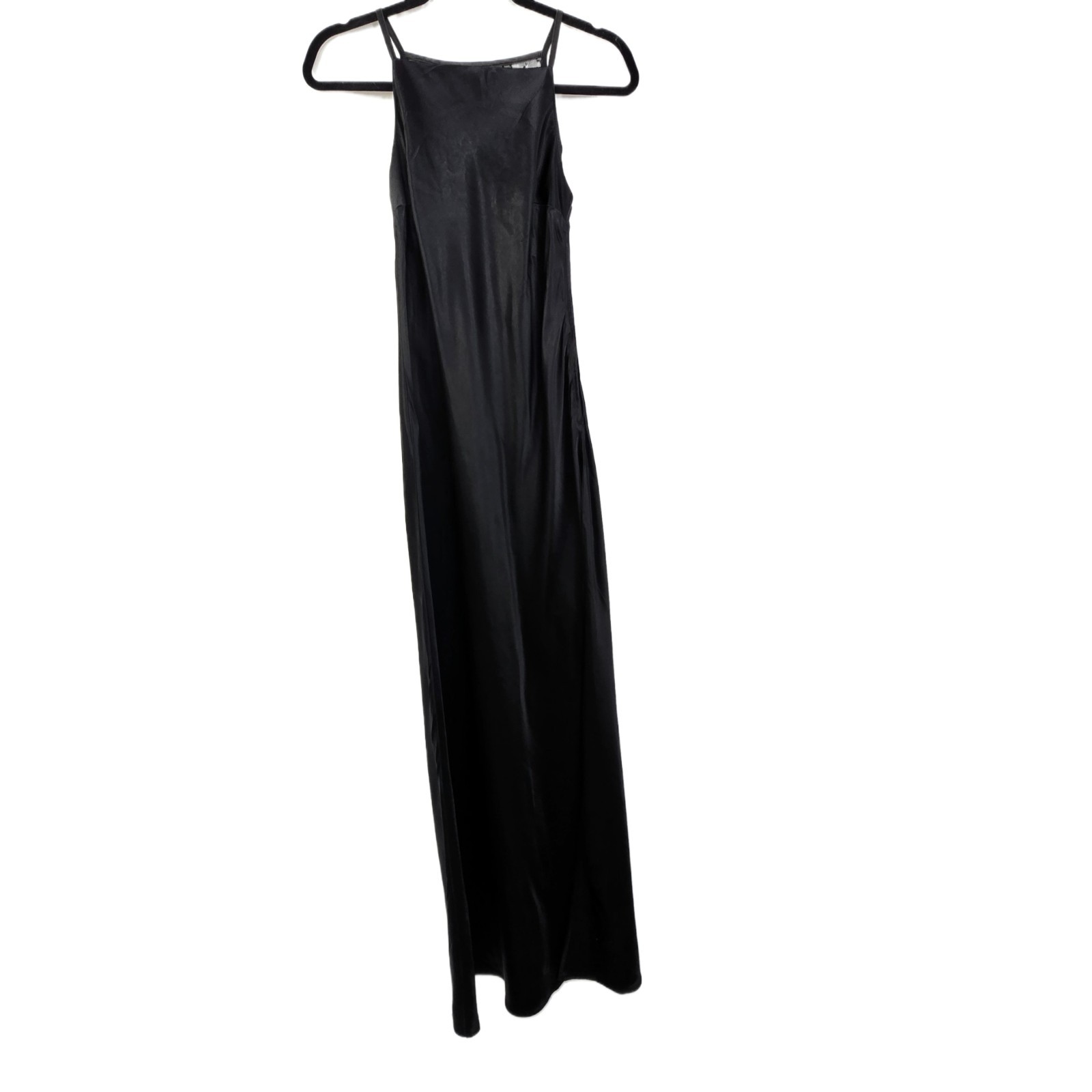 Roberta Vintage 1990s Black Satin Slip Dress Gown 5/6 Beaded Sheer Back