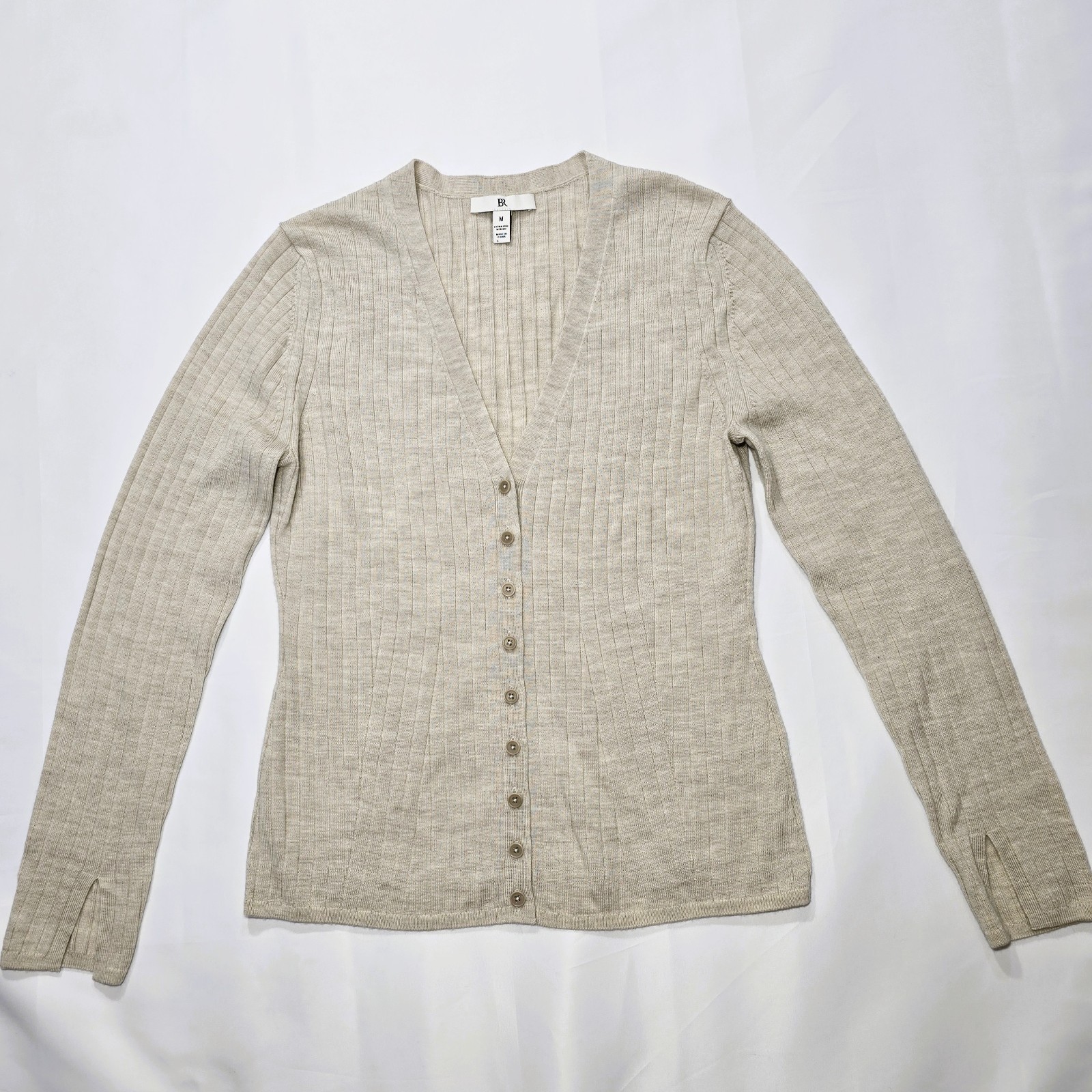 Banana Republic Women’s Ribbed Merino Wool Cardigan Size M Cream Button Front