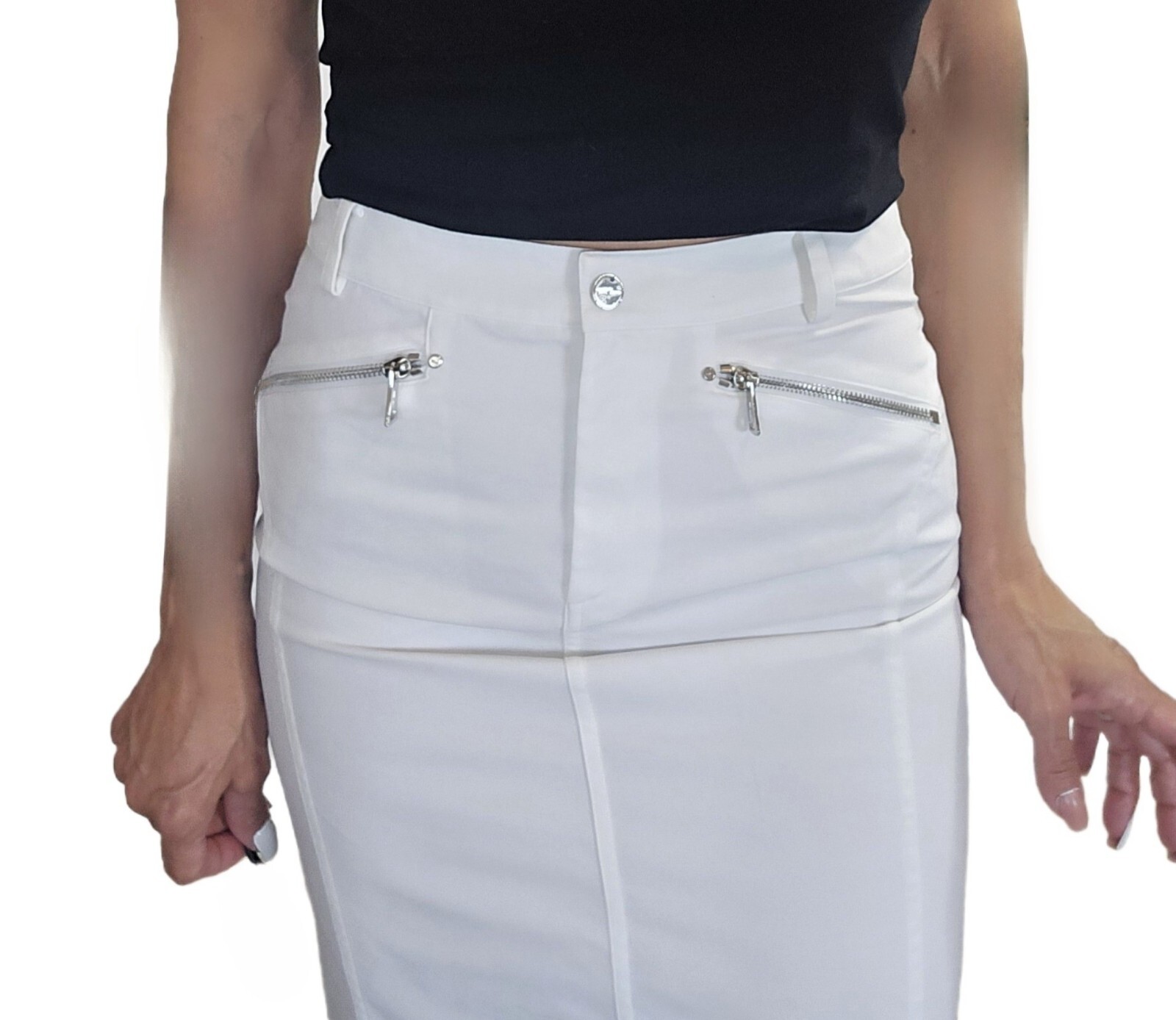 Ralph Lauren Black Label Skirt Womens SZ 6 White Cotton Pencil Flap Pockets