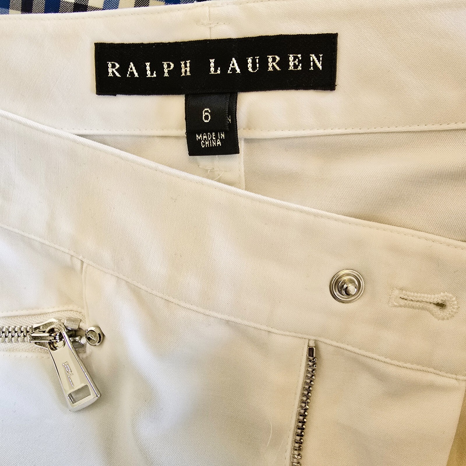Ralph Lauren Black Label Skirt Womens SZ 6 White Cotton Pencil Flap Pockets