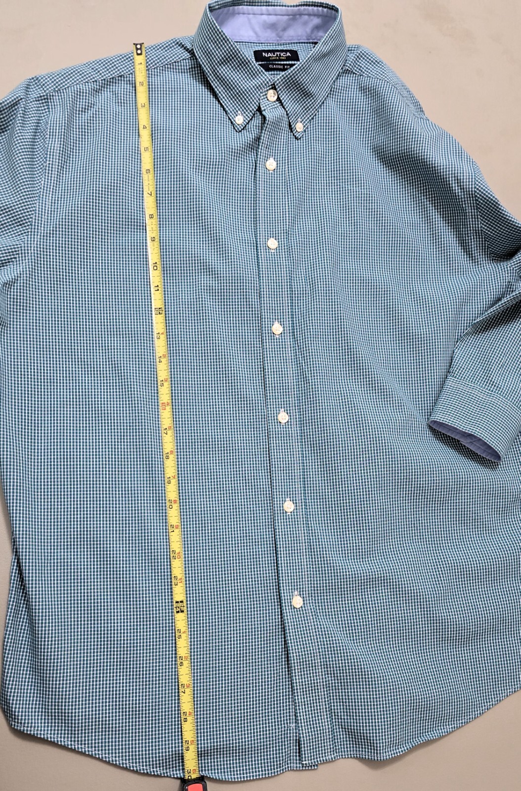 Nautica Mens Plaid Dress Shirt - Size XL Green/White - 100% Cotton - Long Sleeve