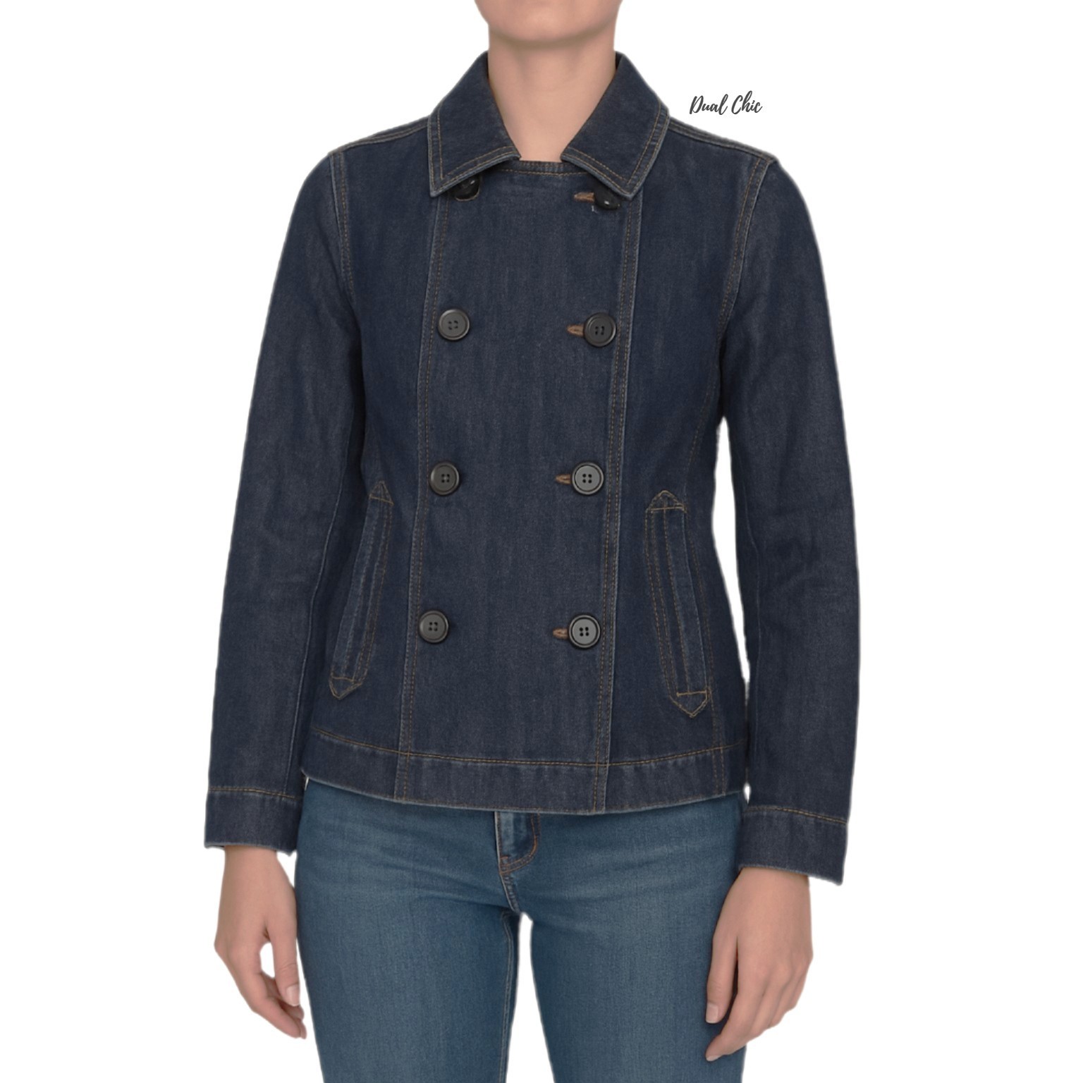 Gap Women’s Double-Breasted Denim Jacket Blazer XS Medium Wash Blue