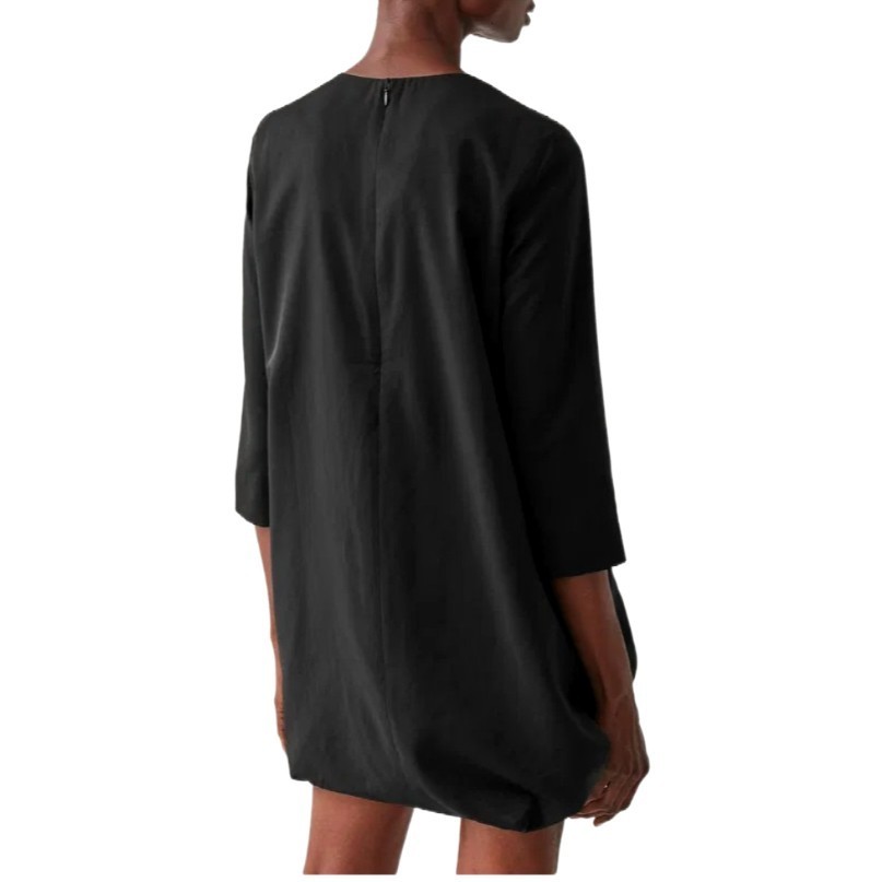 COS Women's Black Asymmetric Gathered Hem Long Sleeve Dress Size 8 Modal