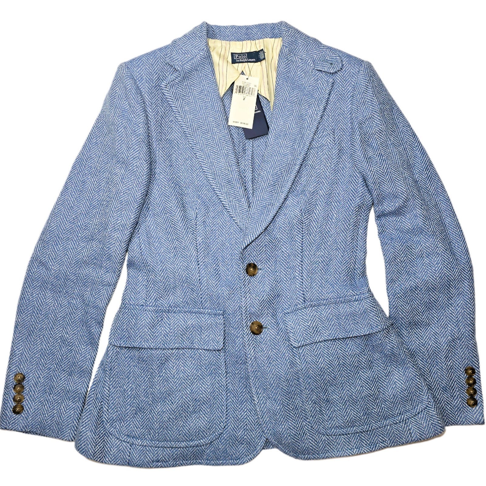 Polo Ralph Lauren Women’s Herringbone Linen Silk Wool Blazer Size 2 NWT