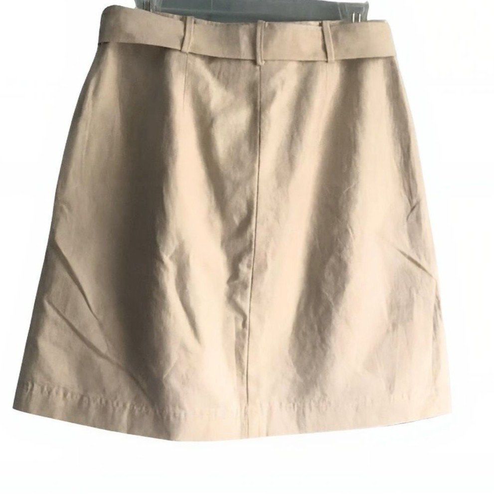 Ann Taylor Safari Belted Mini Skirt 2P Khaki A-Line Button Front Lined Cotton