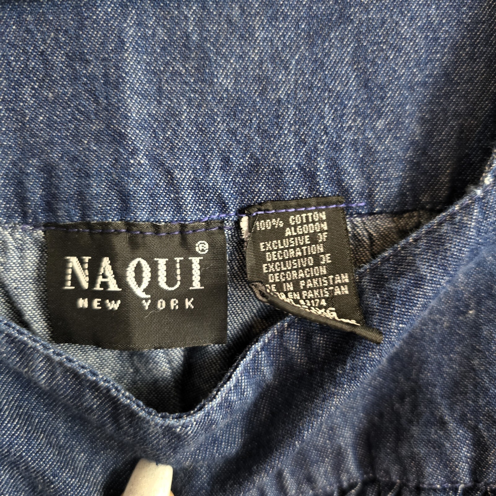VTG Naqui NY 1XL Denim Embroidered Boho Cottagecore Midi Dress w/ Pockets