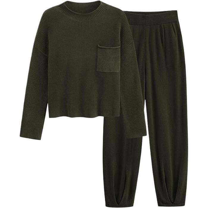 PrettyGarden Women's 2 Piece Sweater Set, Army Green, Size S