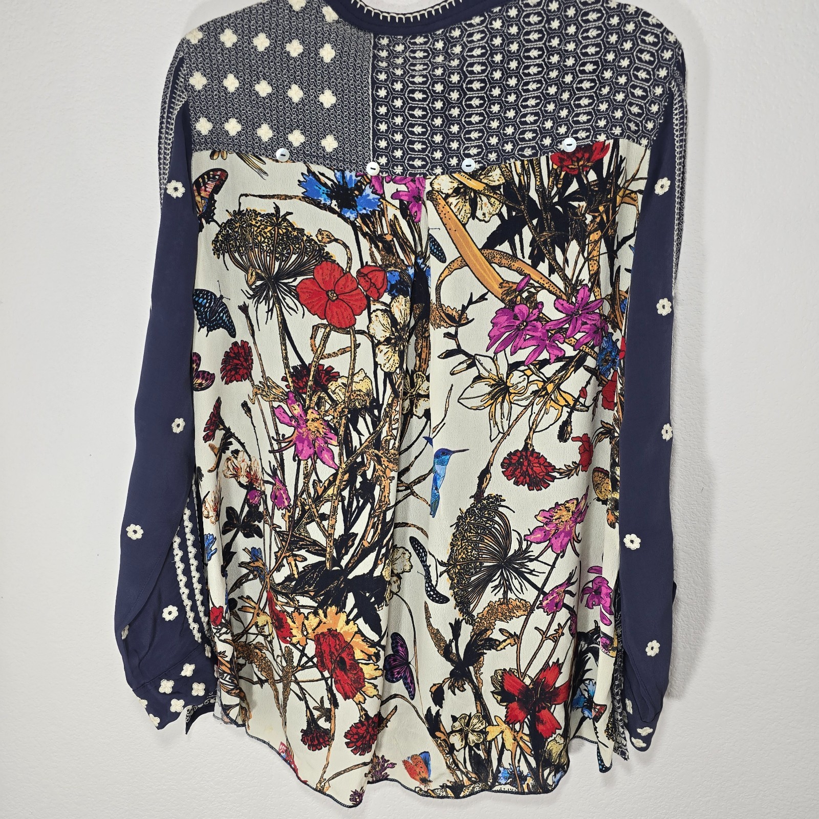 John Mark Women's Floral Embroidered Back Detail Long Sleeve Top S