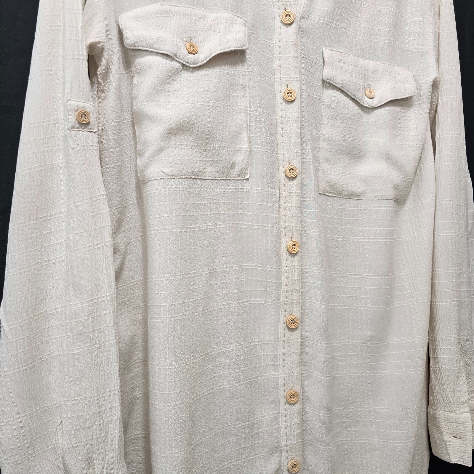 Free People Ivory Button-Down Oversized Maxi Shirt Dress – Size S