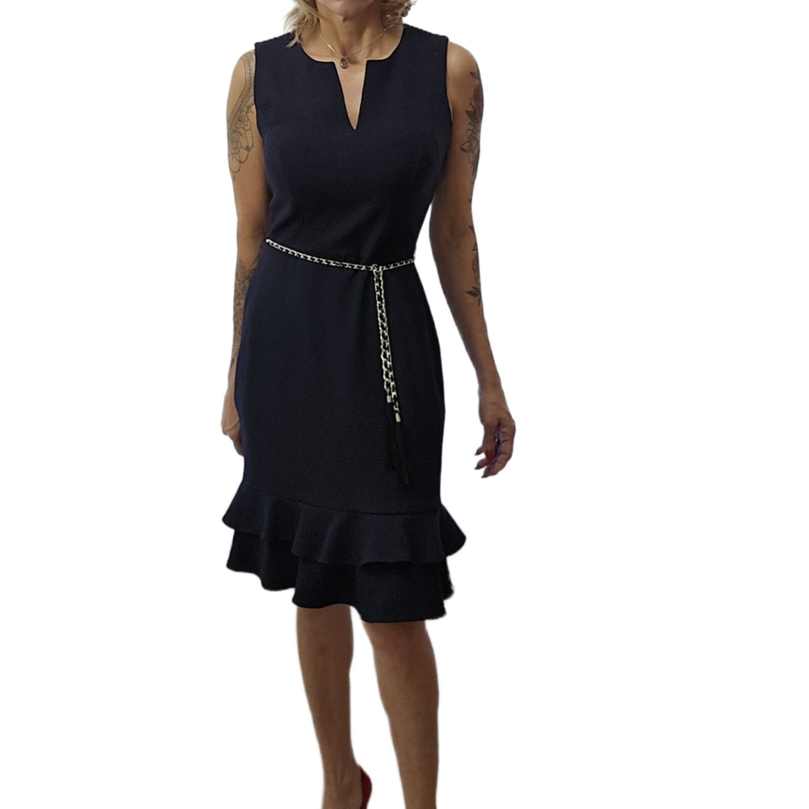 Karl Lagerfeld Women's Dress, Navy, Size 4, Chain Belt – Very Good Condition