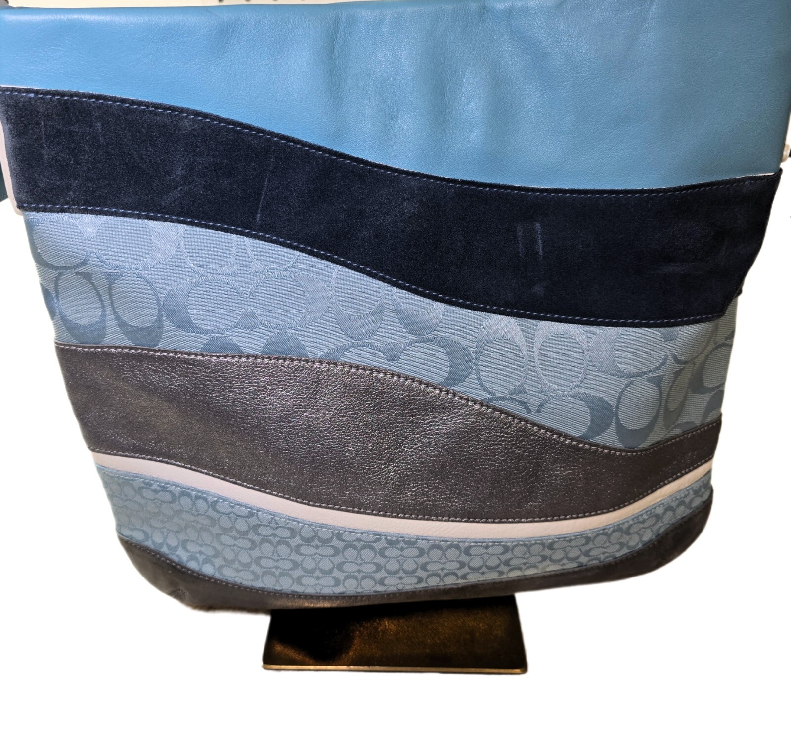 Coach Vintage Signature Wave Duffle Patchwork Hobo Bag – Blue #10653 – RARE