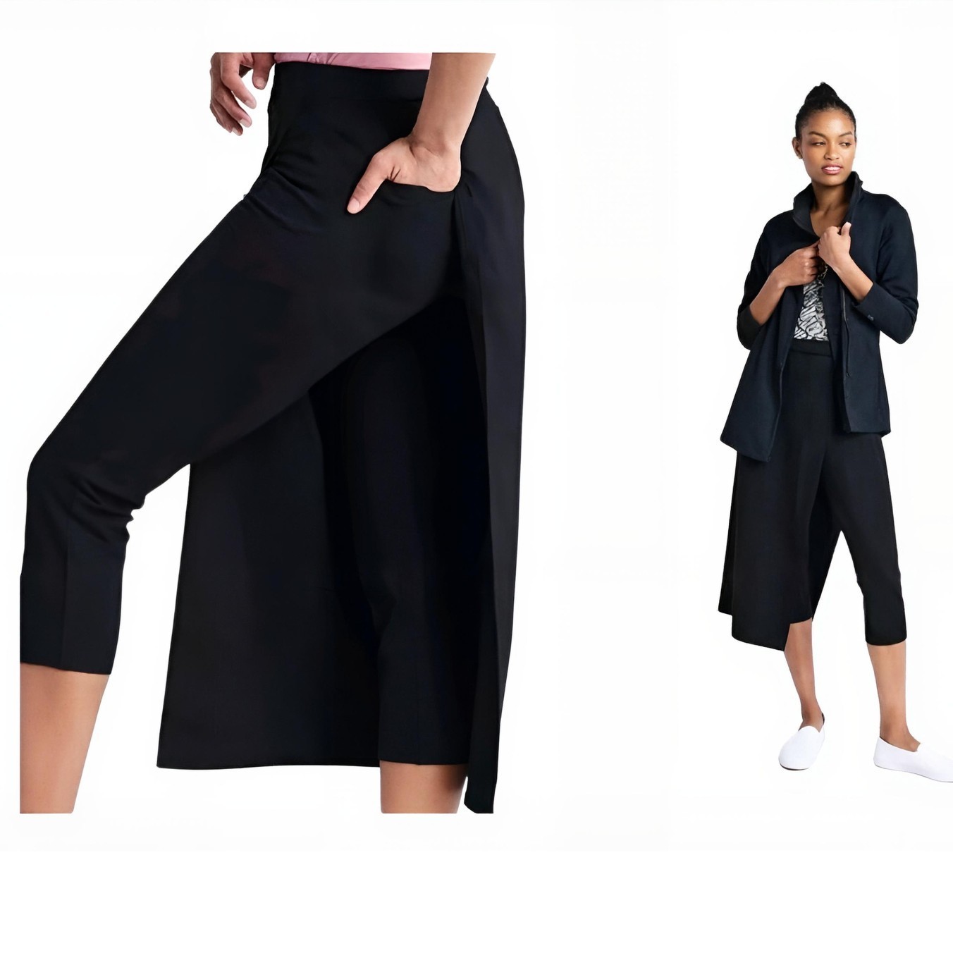 Betabrand ‘The Sassiest Pants’ Skirt-Overlay Capri XS – Ponte Stretch Knit