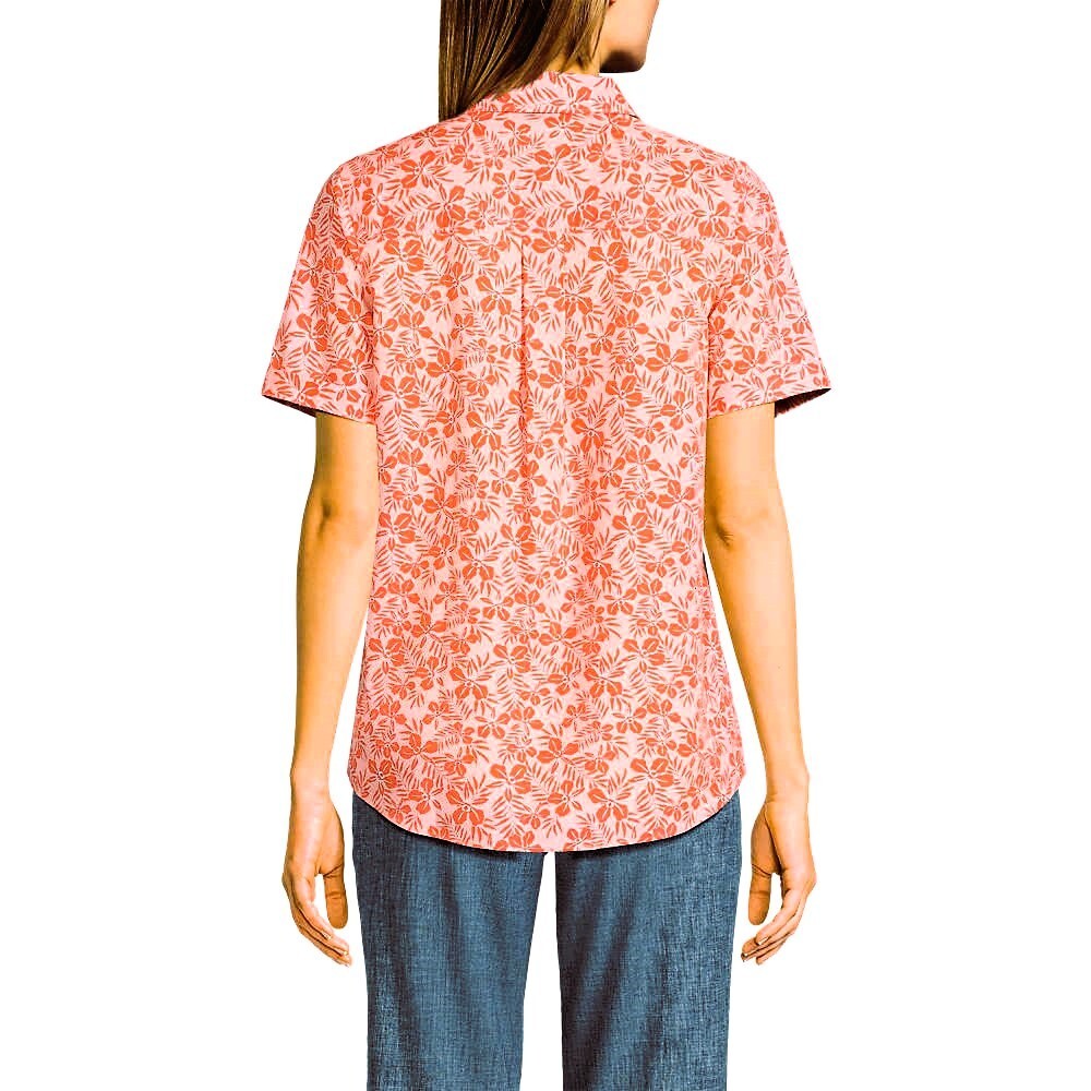 Lands’ End Women’s Wrinkle-Free No-Iron Shirt – Size S, Crisp Peach Fern Floral