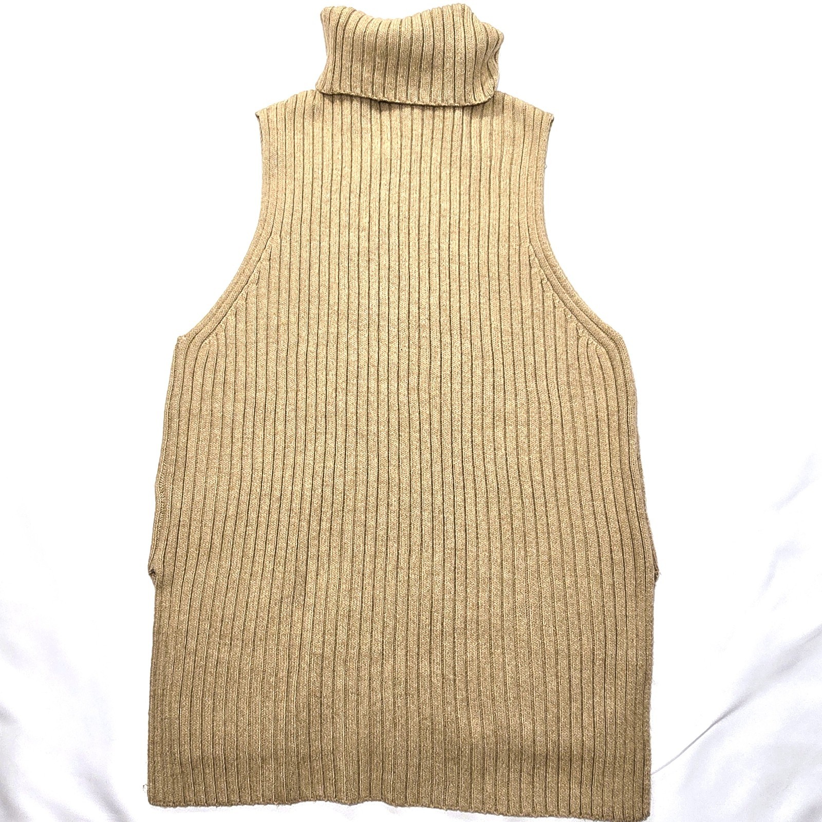 H&M Women’s Chunky Wool Blend Turtleneck Sweater Vest Tan Size S