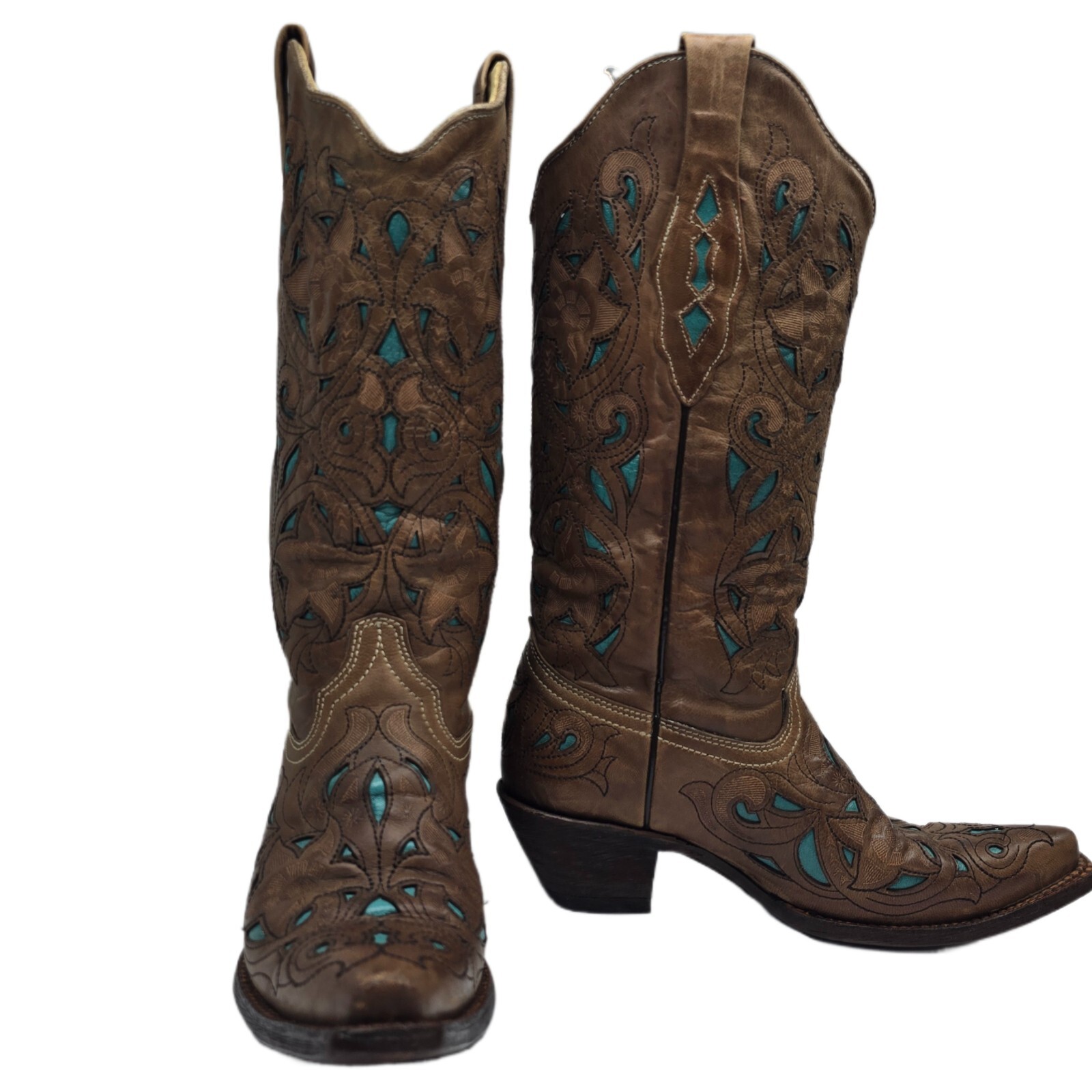 Corral Women’s Western Cowboy Boots Brown Turquoise Leather Size 7M