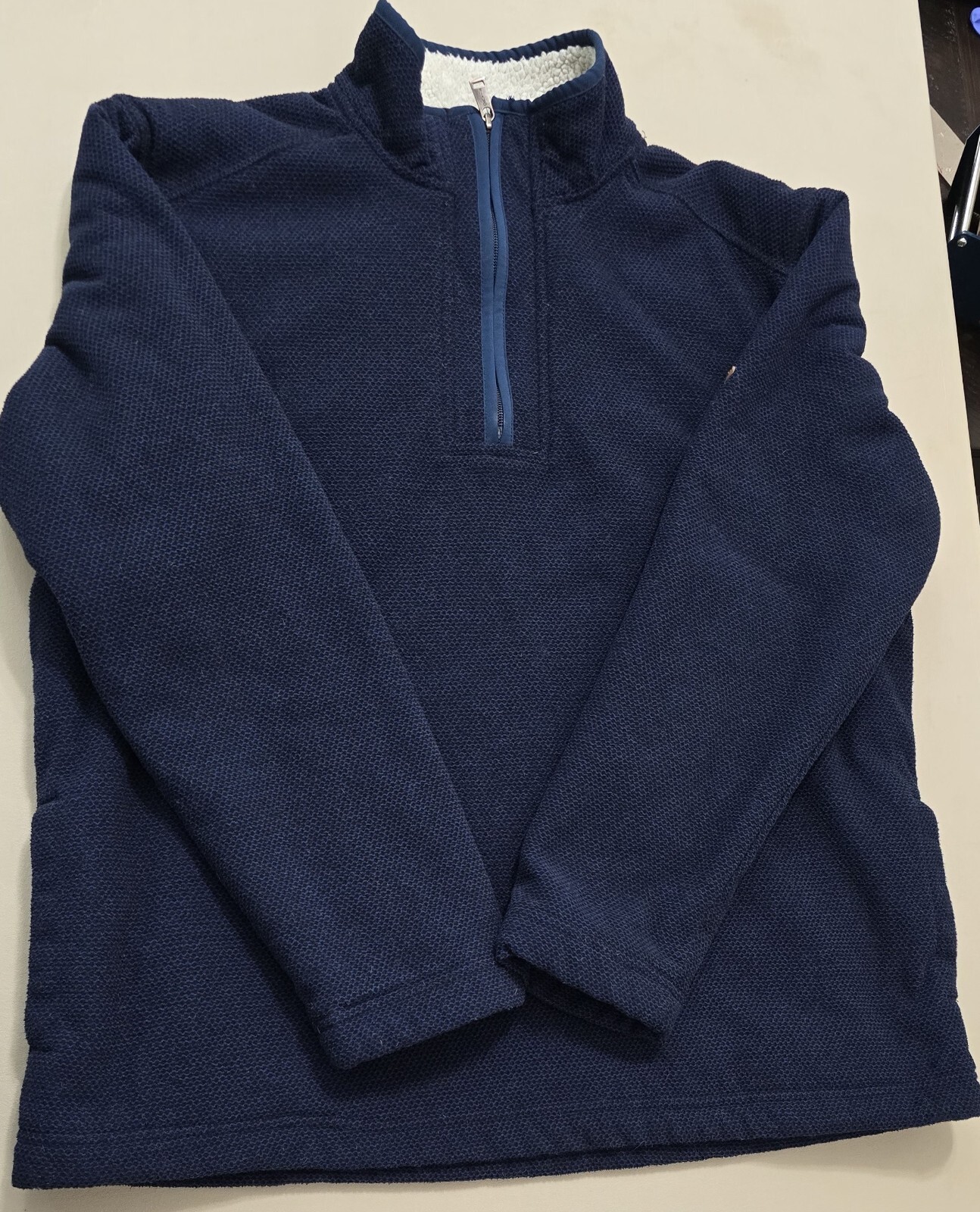 Orvis Men’s Sweater - Size Large, Dark Blue, Sherpa-Lined 1/4 Zip Pullover