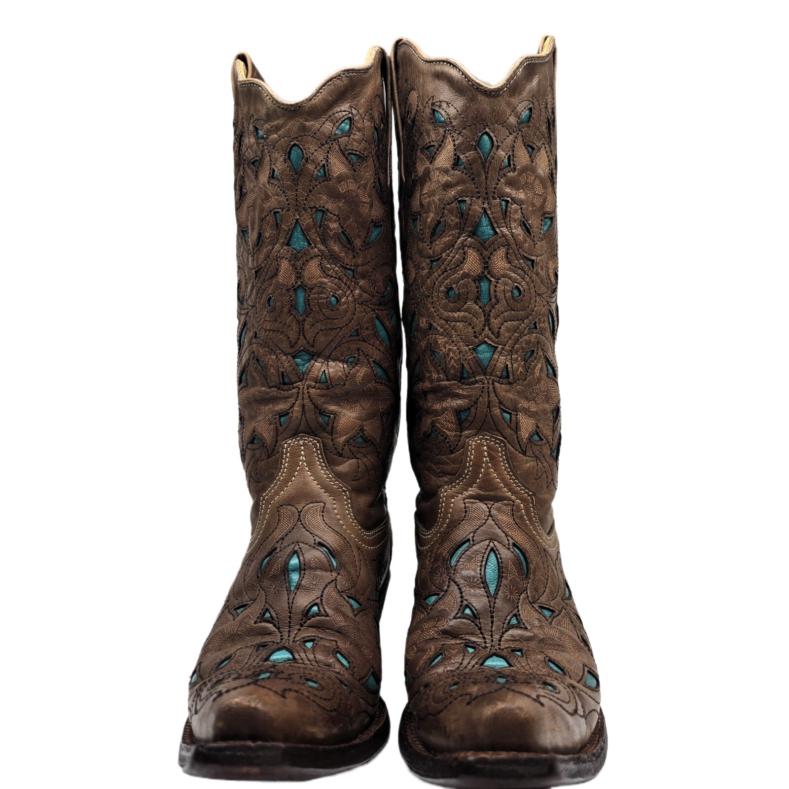 Corral Women’s Western Cowboy Boots Brown Turquoise Leather Size 7M