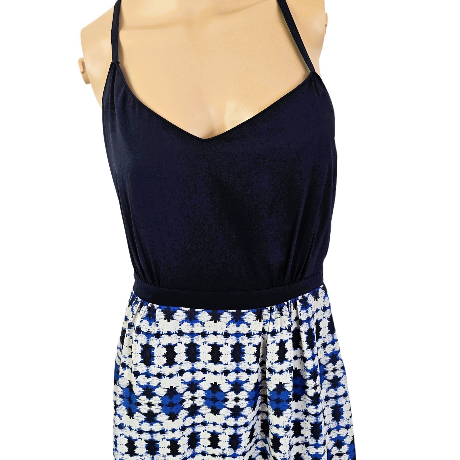 J.CREW Boho Maxi Dress 4 Blue Halter Geometric Print Summer Vacation