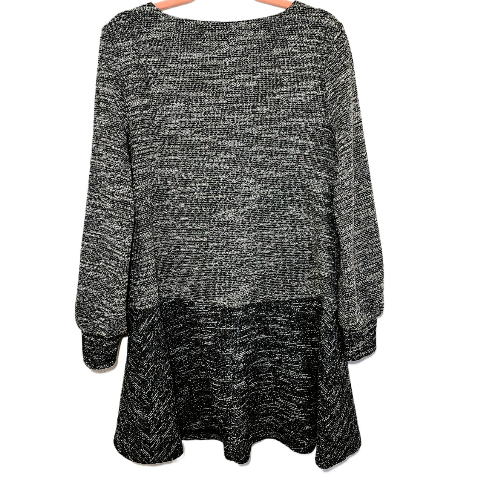 LOFT Women's Metallic Gray Sweater Dress, Medium, Balloon Sleeve, Fit & Flare