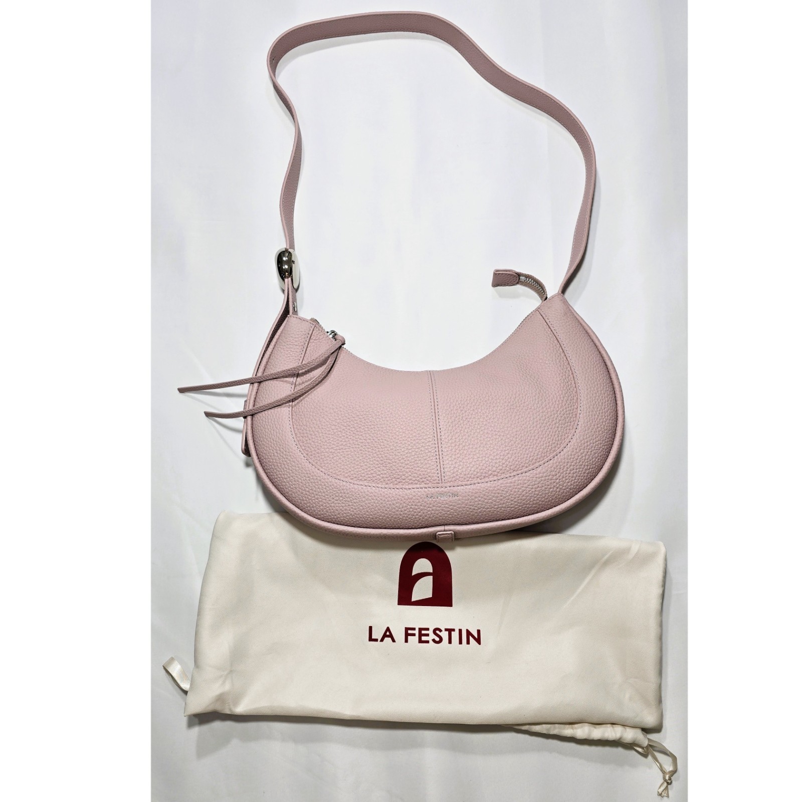 LAFESTIN Women’s Leather Crescent Crossbody Bag Powder Pink Hobo Purse