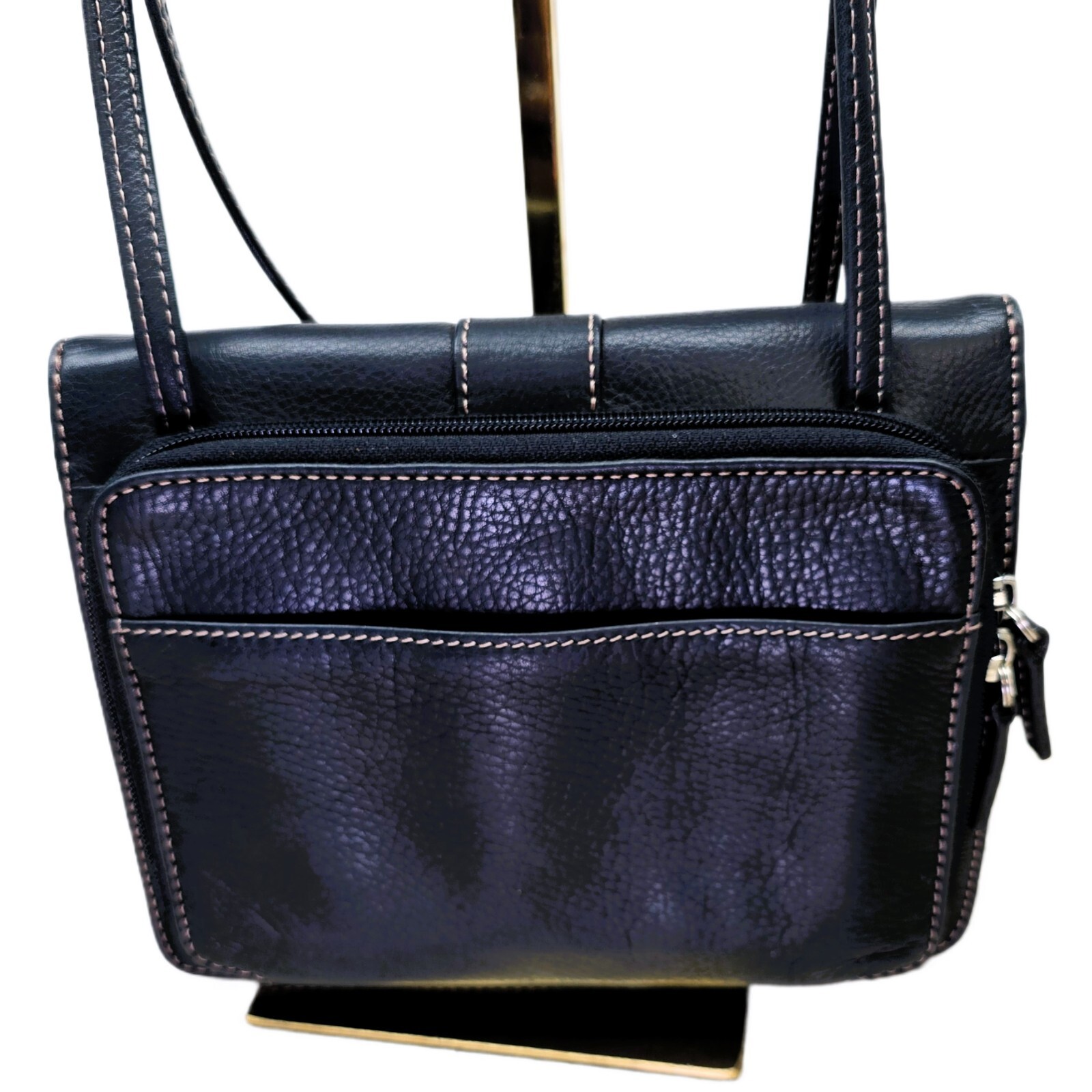 Fossil Pebble Black Leather Crossbody Wallet Purse – Genuine Leather
