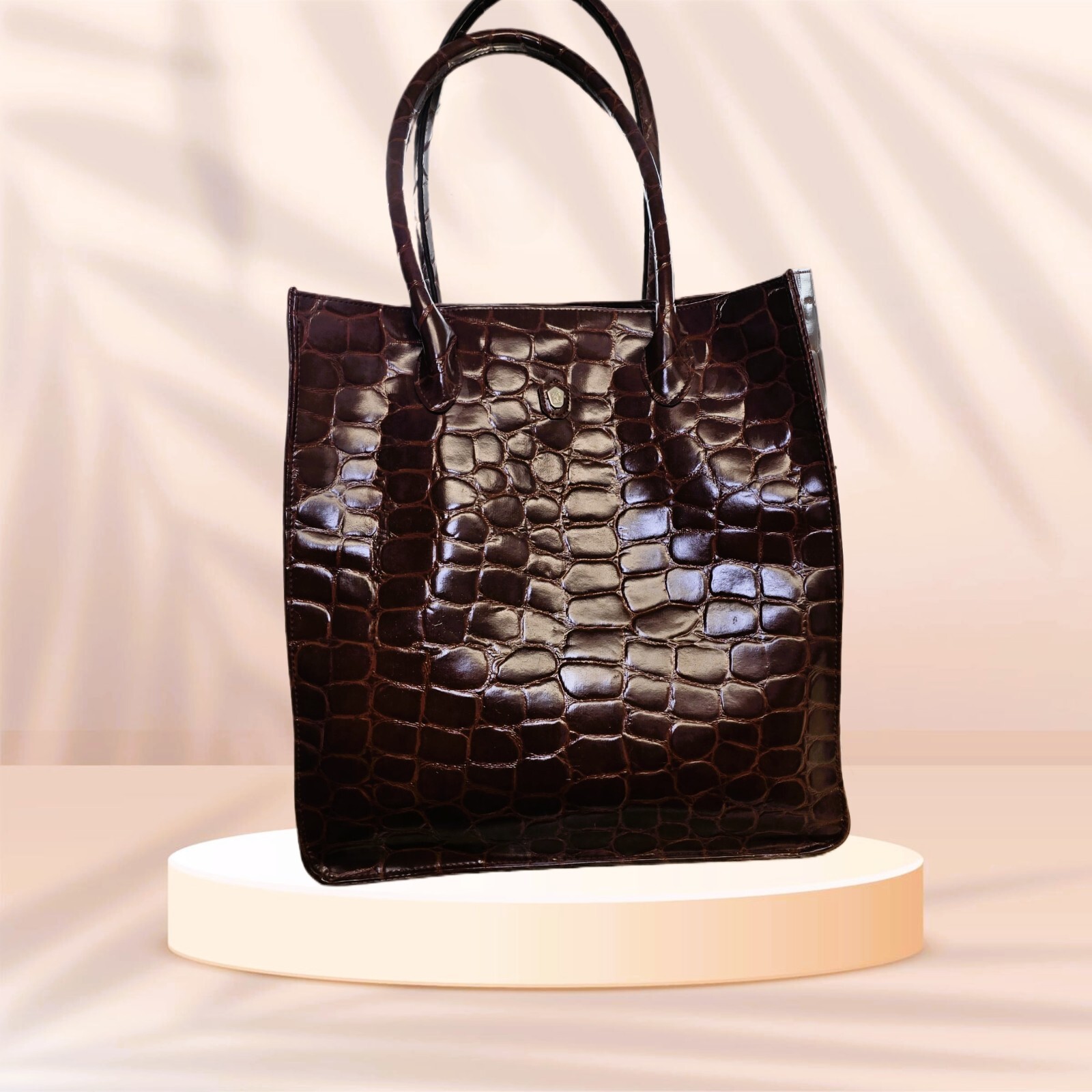RALPH LAUREN SARAFI Brown Embossed PVC Large Tote Bag 15X13.