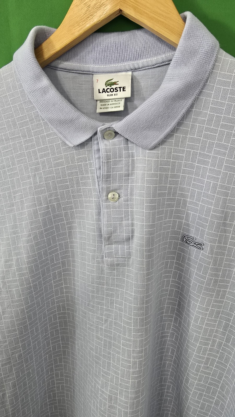 Mens Lacoste Polo Short Sleeve Golf Shirt Light Blue Cotton Size 7 (L) Classic