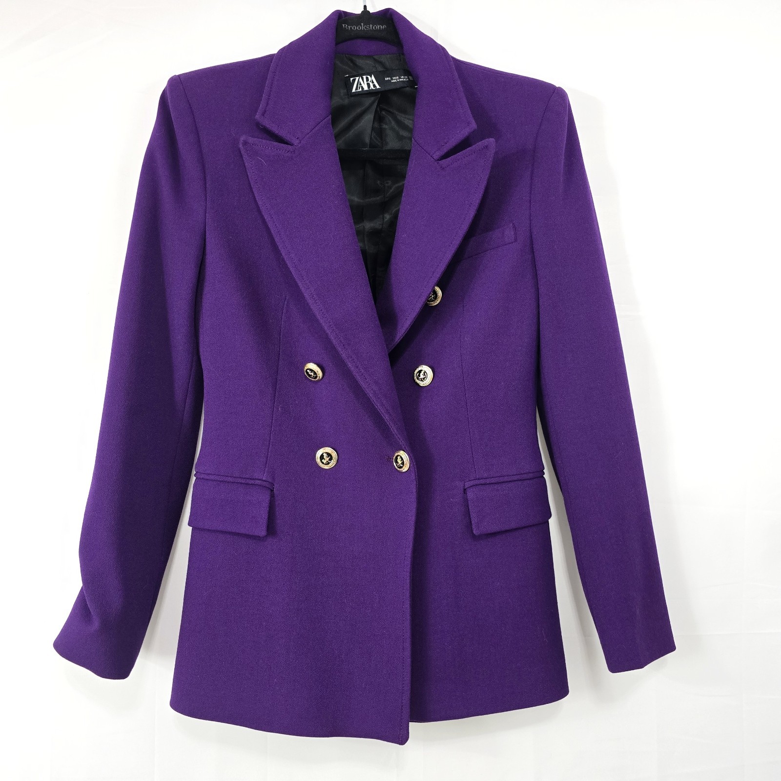 Zara Purple Double-Breasted Blazer Gold Buttons | Women’s Size S